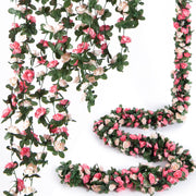PONKING 8 Pcs x 8.2 ft Flower Garland Artificial Rose Vine Flowers with Green Leaves Hanging Fake Roses Vine for Room Party Home Wedding Birthday Christmas Wall Arch Decor, Spring Pink Flower