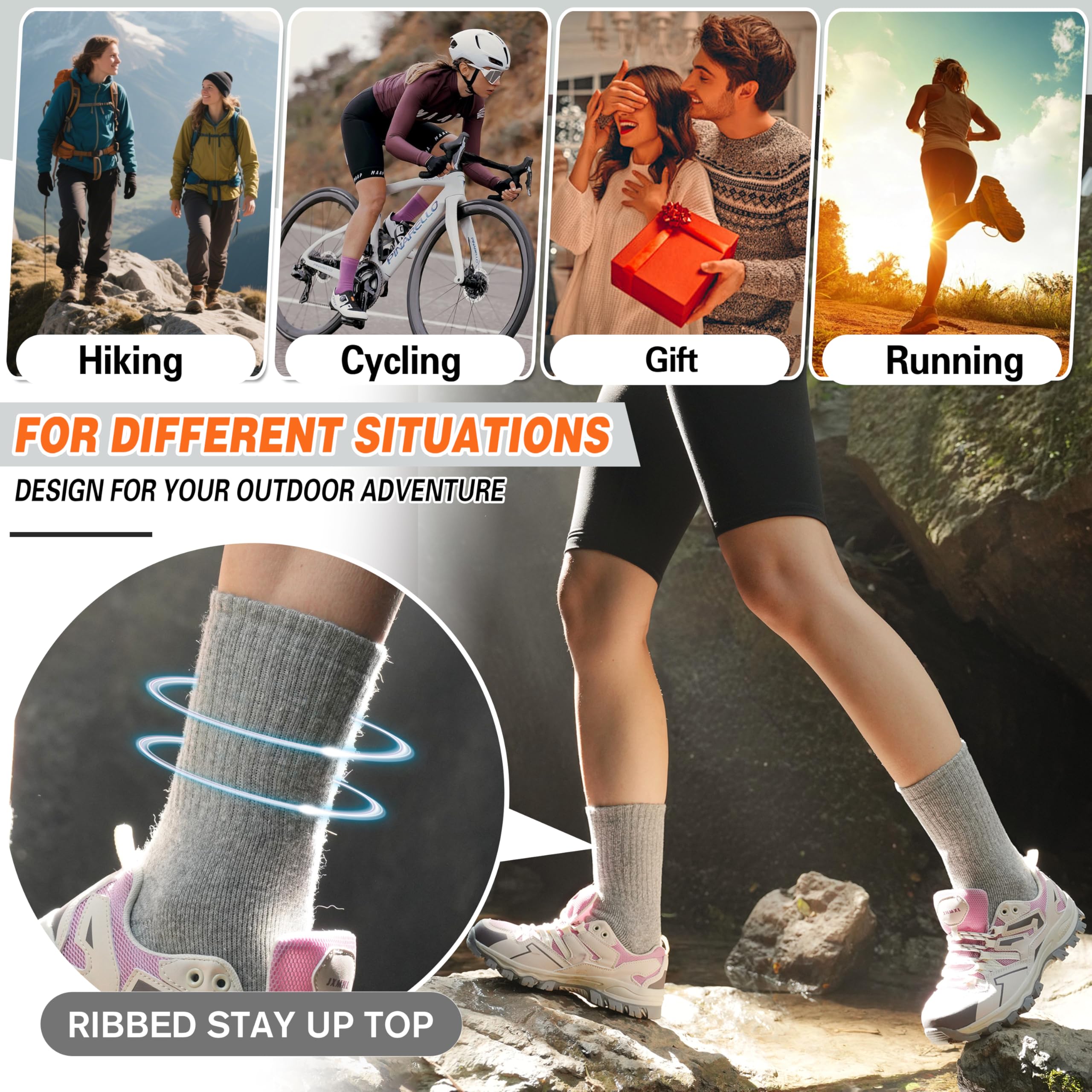 Merino Wool Socks for Women Hiking Warm Winter Thick Boot Thermal Cozy Crew Work Soft Ladies Socks Gift 5 Pack Stocking Stuffers（ Purple/Blue/Black/Grey/Dull Grey）