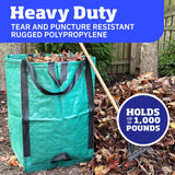 DURASACK Heavy Duty Home and Yard Waste Bag 48-Gallon Woven Polypropylene, Reusable Lawn and Leaf Garden Bag with Reinforced Carry Handles, Pop-Up Self-Standing Garbage Can, Green