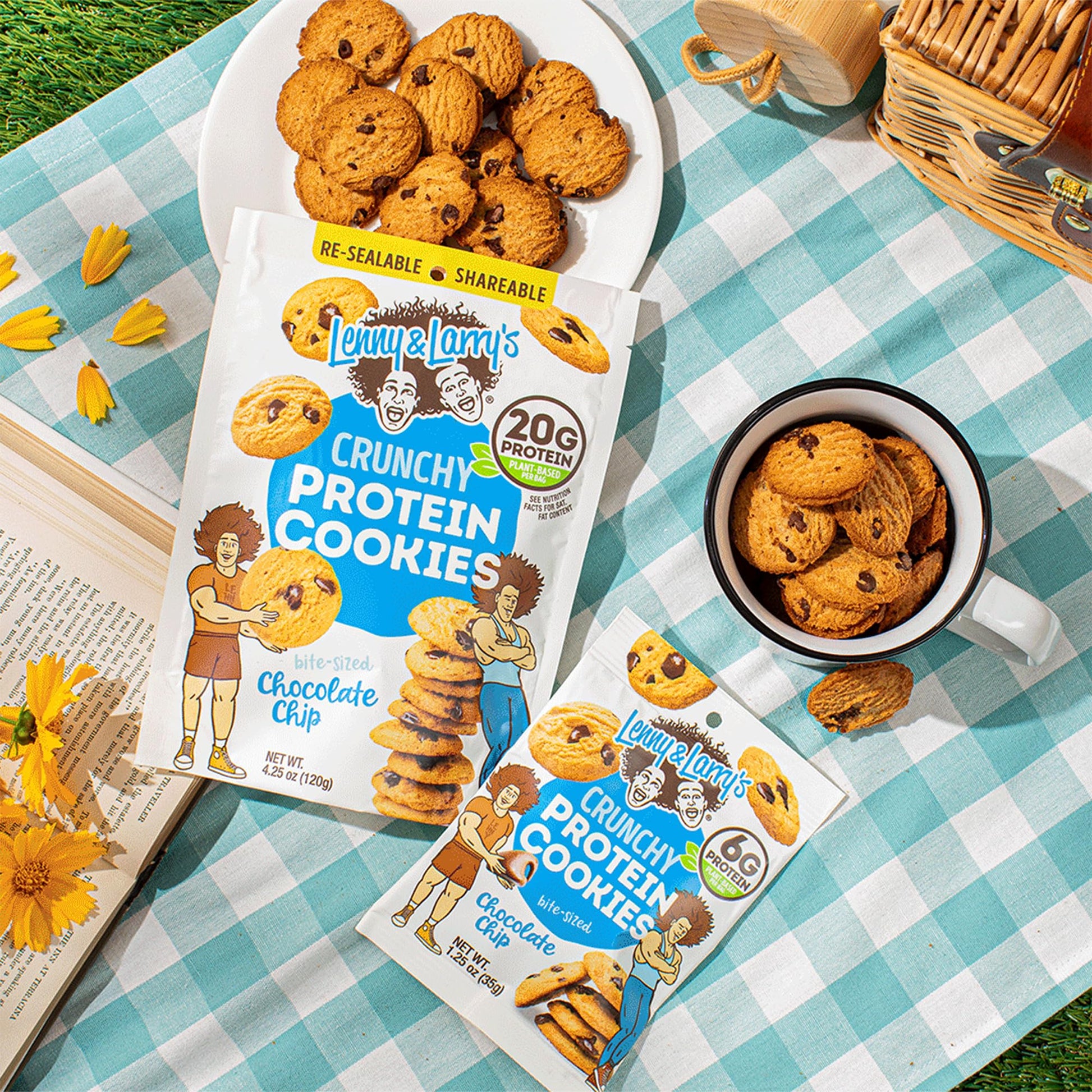 Lenny & Larry's The Complete Crunchy Cookie, Chocolate Chip, 6g Plant Protein, Vegan, Non-GMO, 1.25 Ounce Pouch (Pack of 12)