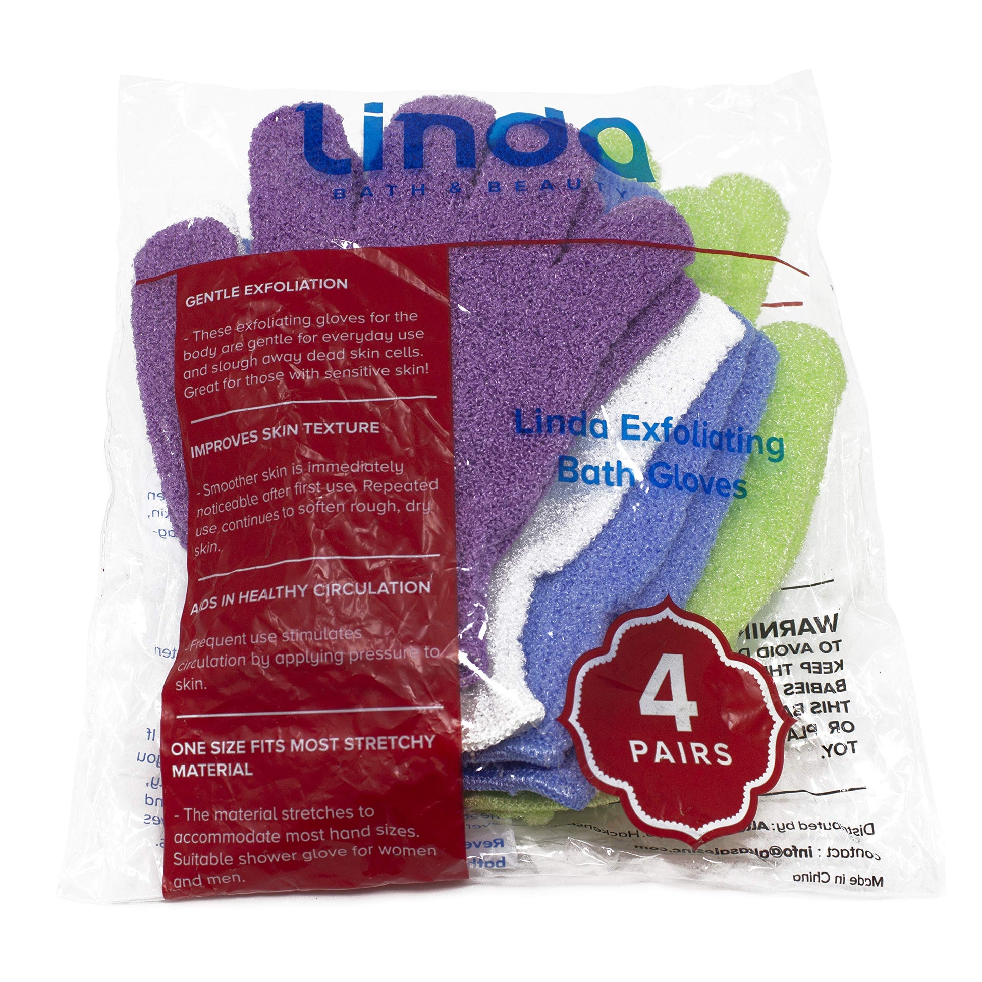 Linda Exfoliating Bath Gloves, Pack of 4