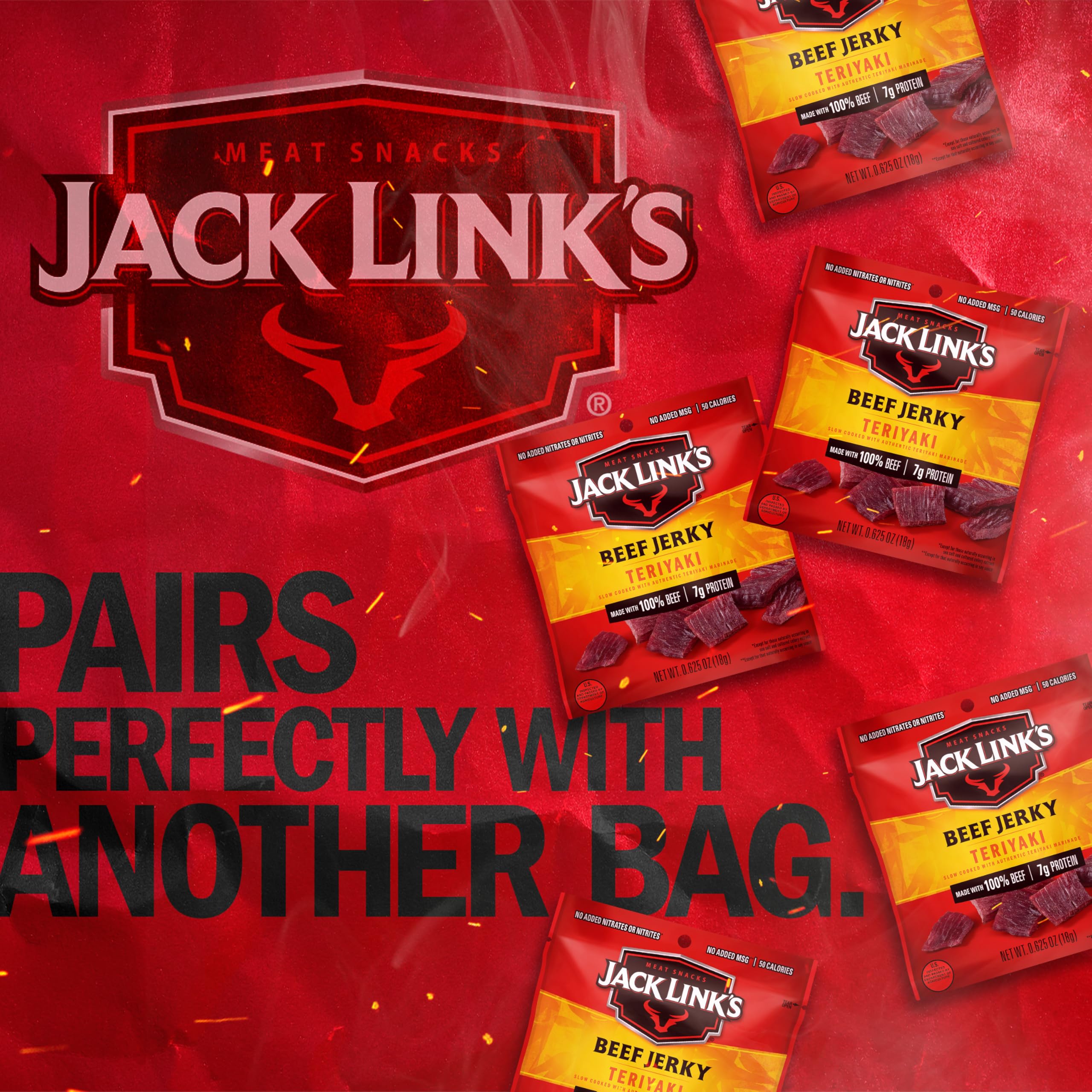 Jack Link's Beef Jerky, Teriyaki, Multipack Bags - Flavorful Meat Snacks for Lunches, Ready to Eat Protein Snacks, Individual Packs - 7g of Protein, Made with 100% Beef - 0.625 oz (Pack of 20)