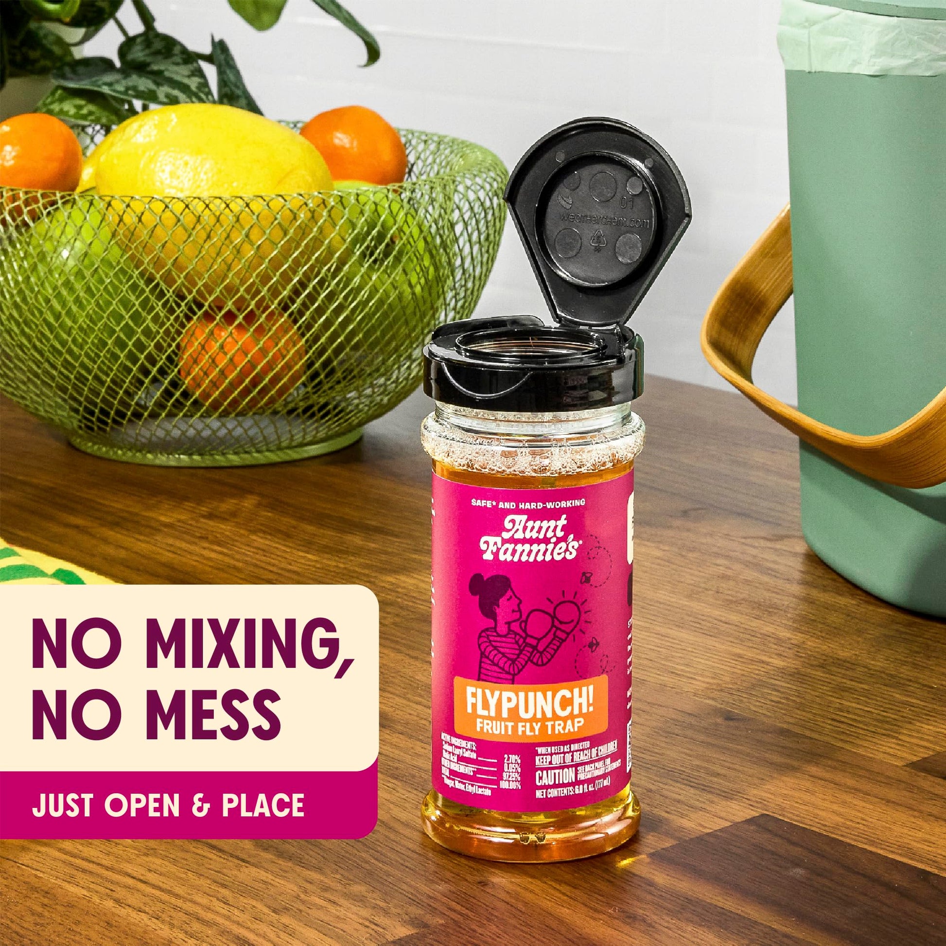 Aunt Fannie's FlyPunch Fruit Fly Trap for Indoor and Kitchen Use, Ready to Use, Made with Plant Based Ingredients, Safe Near Food, Each Bottle Lasts Up to 30 Days, Pack of 1