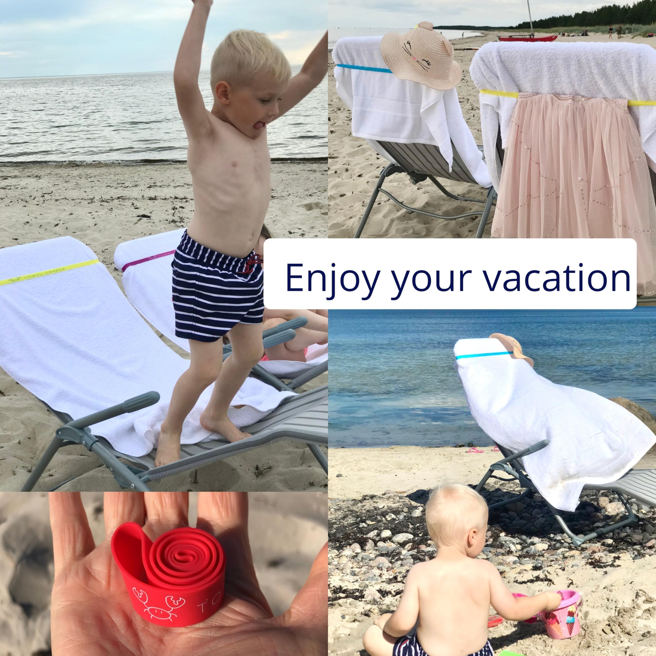 Towel Bands (6-Pack), Beach Pool & Cruise Chairs, Extra Durable, No Snapping, Cruise Ship & Beach Essentials, Great Alternative to Beach Towel Clips (3 Regular + 3 Glow in The Dark