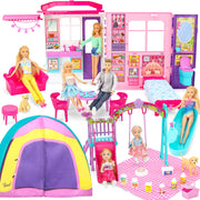 Style Shine Doll House Portable & Foldable Dollhouse w/ 60+ Pcs & 2 Dolls, Play House Toy with Bedroom Kitchen Furniture Camping Playset, Playhouse Birthday Gift for Girl Kid Toddler