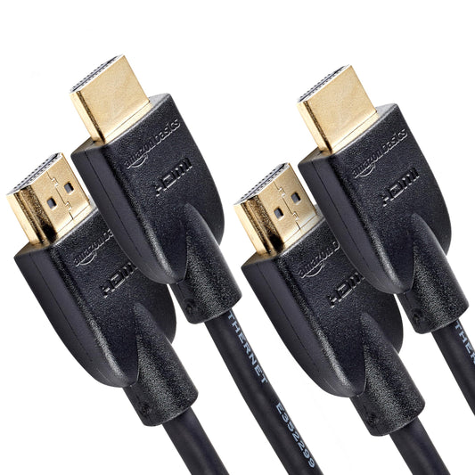 Amazon Basics High-Speed 4K Ultra HD 2-Pack HDMI 2.0 Cable/Cord, 3 feet, 18 Gbps, 60 Hz, 2160p, 48 bit, Male-to-Male, Ethernet Ready, 3D, Black