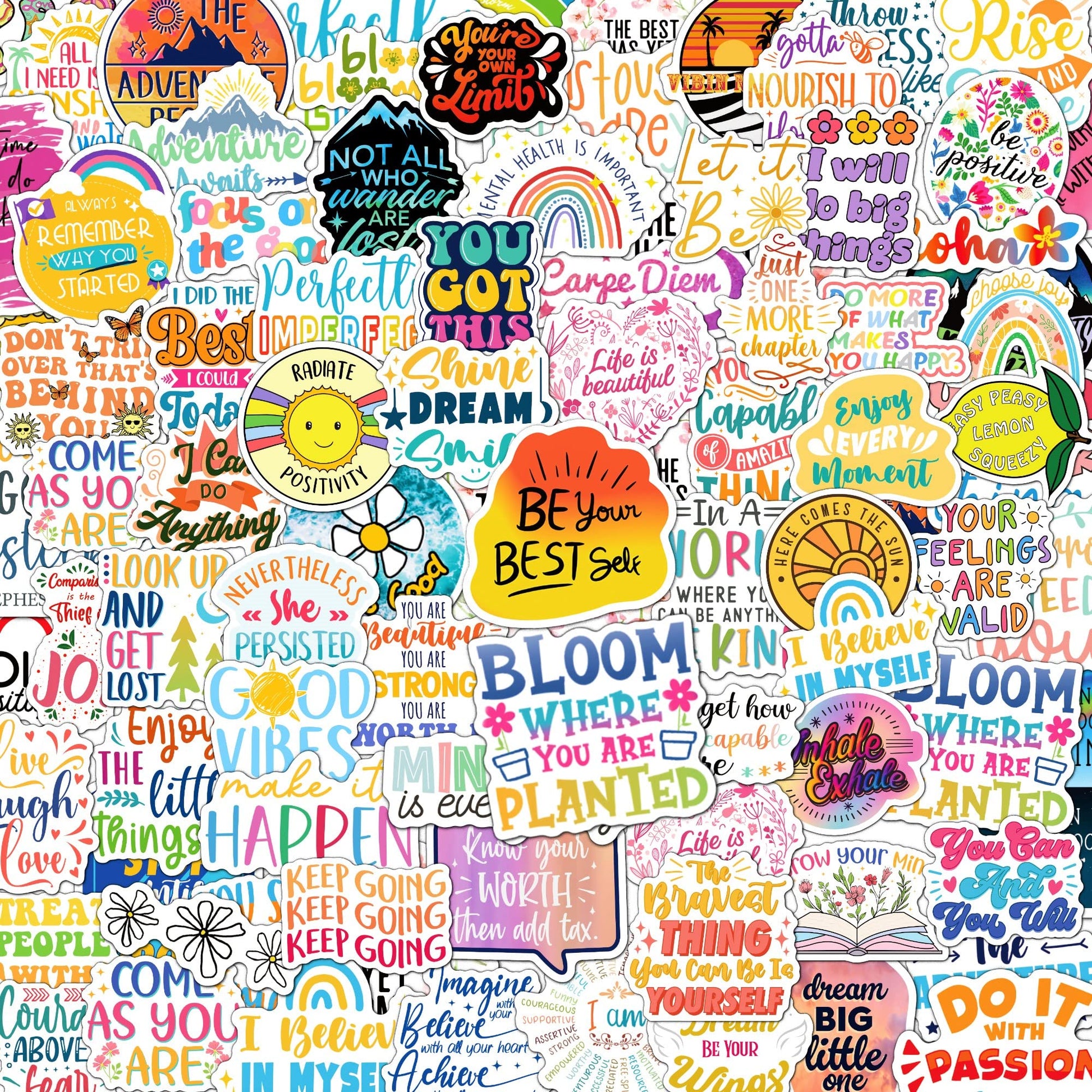 300PCS Affirmation Stickers, Holographic Motivational Sticker Pack, Positive Journal Encouraging Shiny Quotes for Kids, Teachers, Classroom, Waterproof Scrapbook Supplies