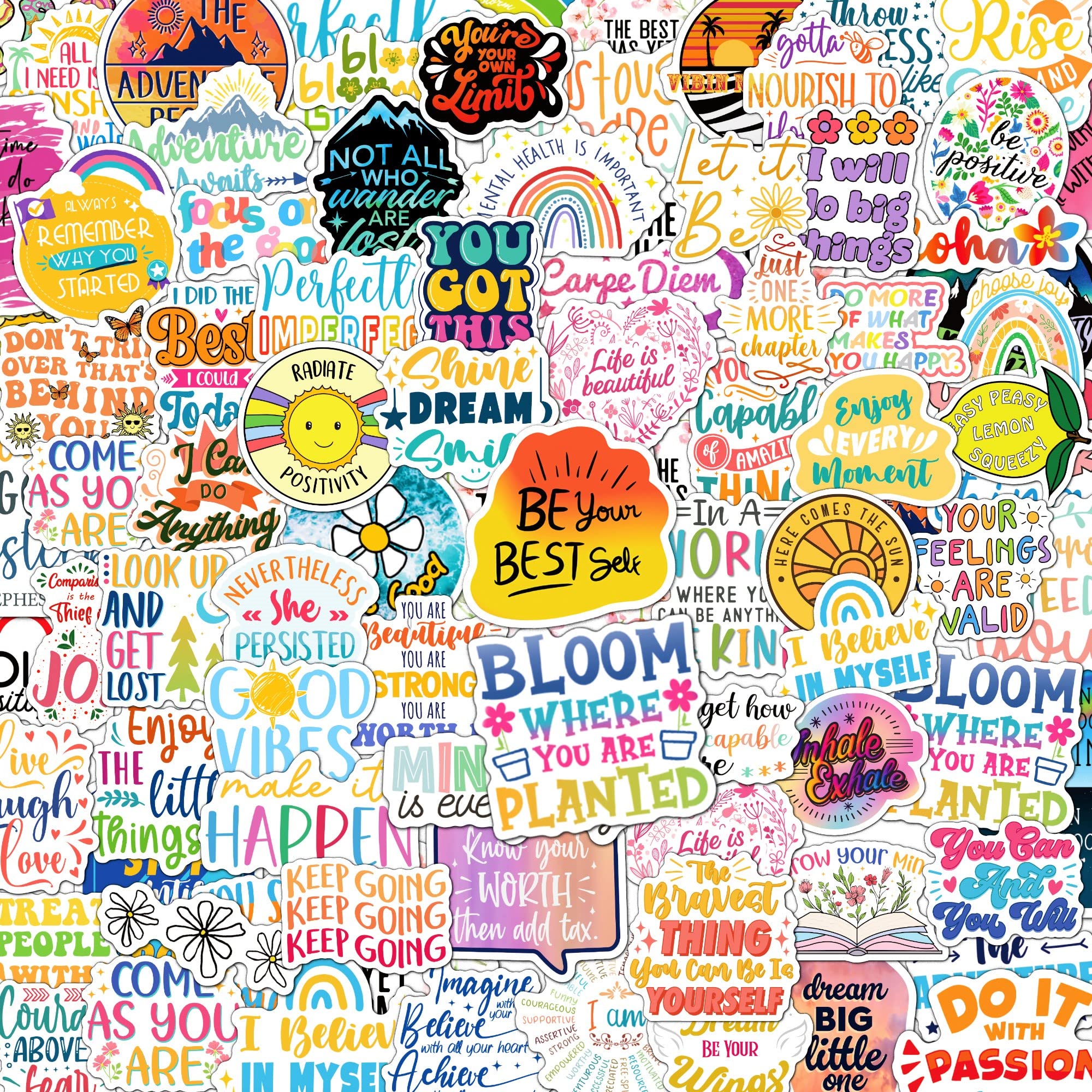 300PCS Affirmation Stickers, Holographic Motivational Sticker Pack, Positive Journal Encouraging Shiny Quotes for Kids, Teachers, Classroom, Waterproof Scrapbook Supplies