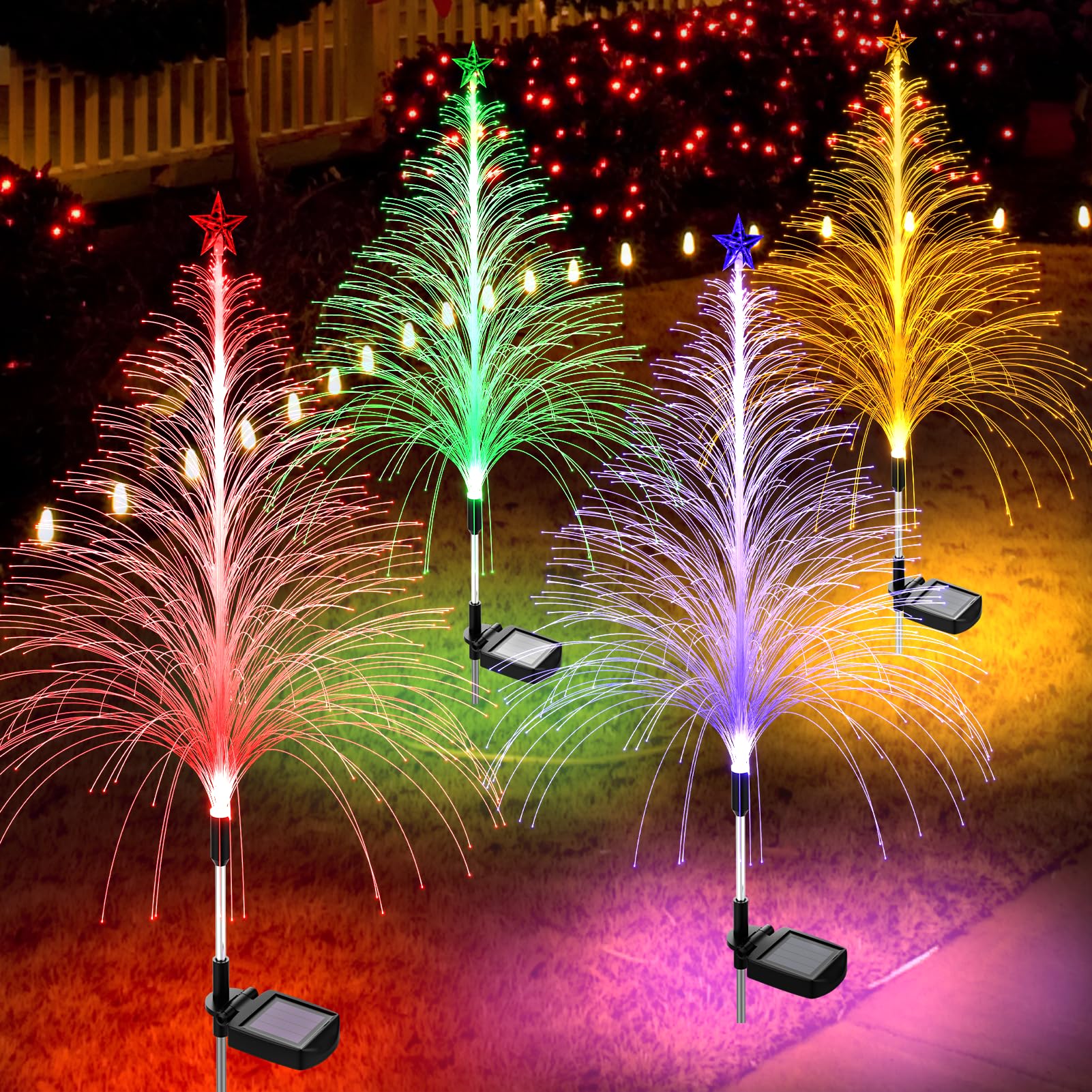 TopVelo Christmas Solar Garden Light 2 Packs with Multi-Colored Change, Auto ON/Off Garden Solar Light, Solar Light for Garden, Porch, Christmas and Festival Decoration (Height: 35.8 Inch)