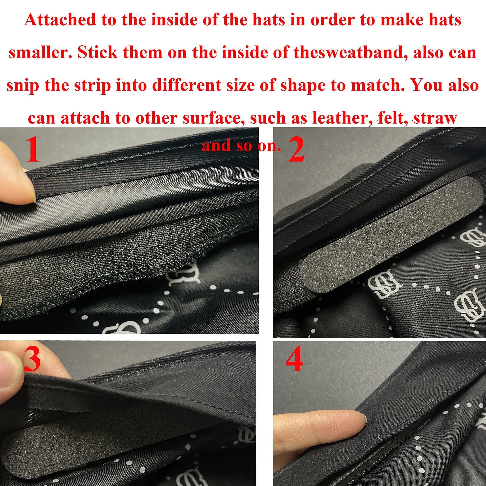 monochef 30pcs Hat Size Tape Hat Size Reducer Inserts Liner Foam Reducing Sizing Tape Sizer Self Adhesive for Hats Caps Make Smaller Sweatband Black White