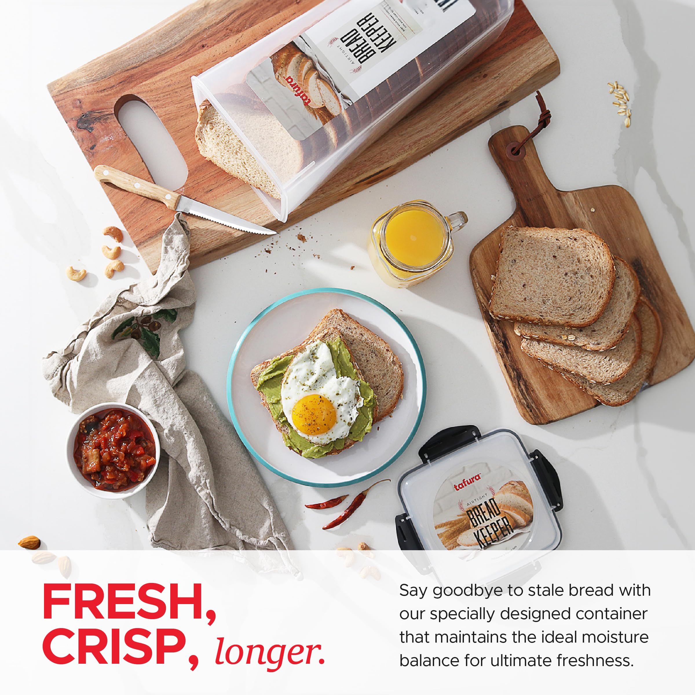 Tafura Bread Container - 5.8 Liter BPA Free Plastic Bread Box - Container/Holder for Homemade Loaves and Baked Goods with Black Airtight Lid