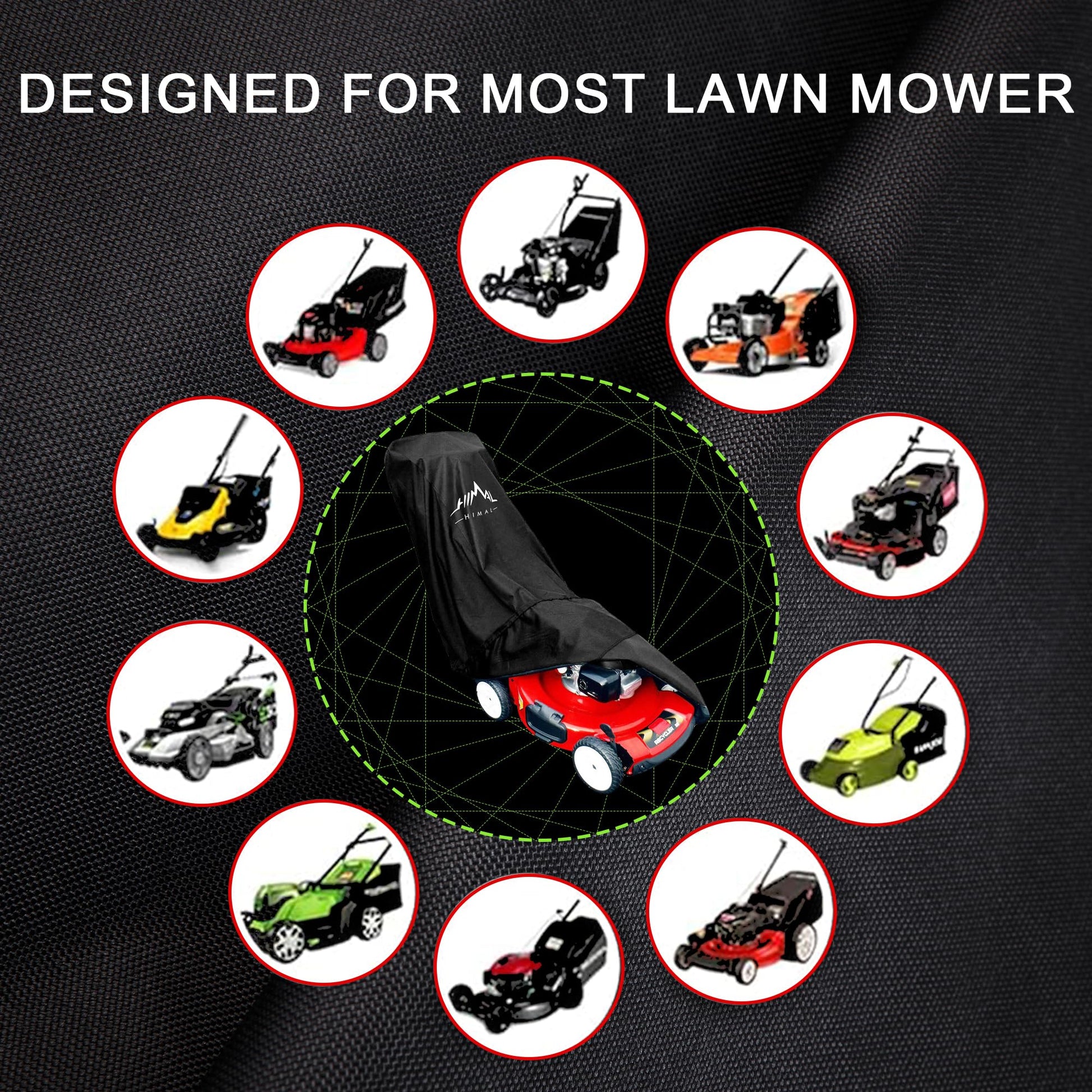 Himal Outdoors Lawn Mower Cover - Heavy Duty 600D Polyester Oxford Waterproof, UV Protection Universal Fit with Drawstring & Cover Storage Bag，Black