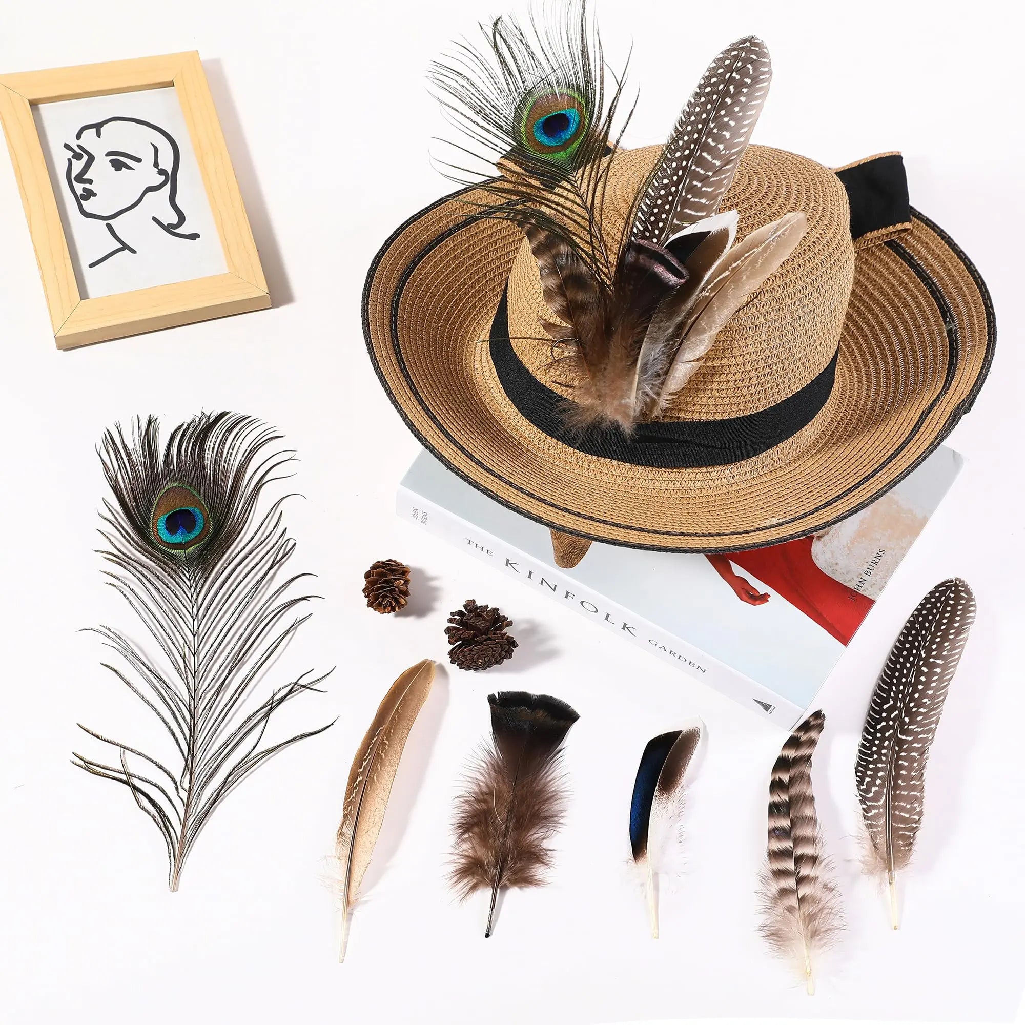 Holmgren 48pcs Natural Feathers Bulk - 6 Styles Assorted Peacock, Pheasant, Turkey Feathers for Craft DIY Jewelry Hat Wedding Home Party Decoration