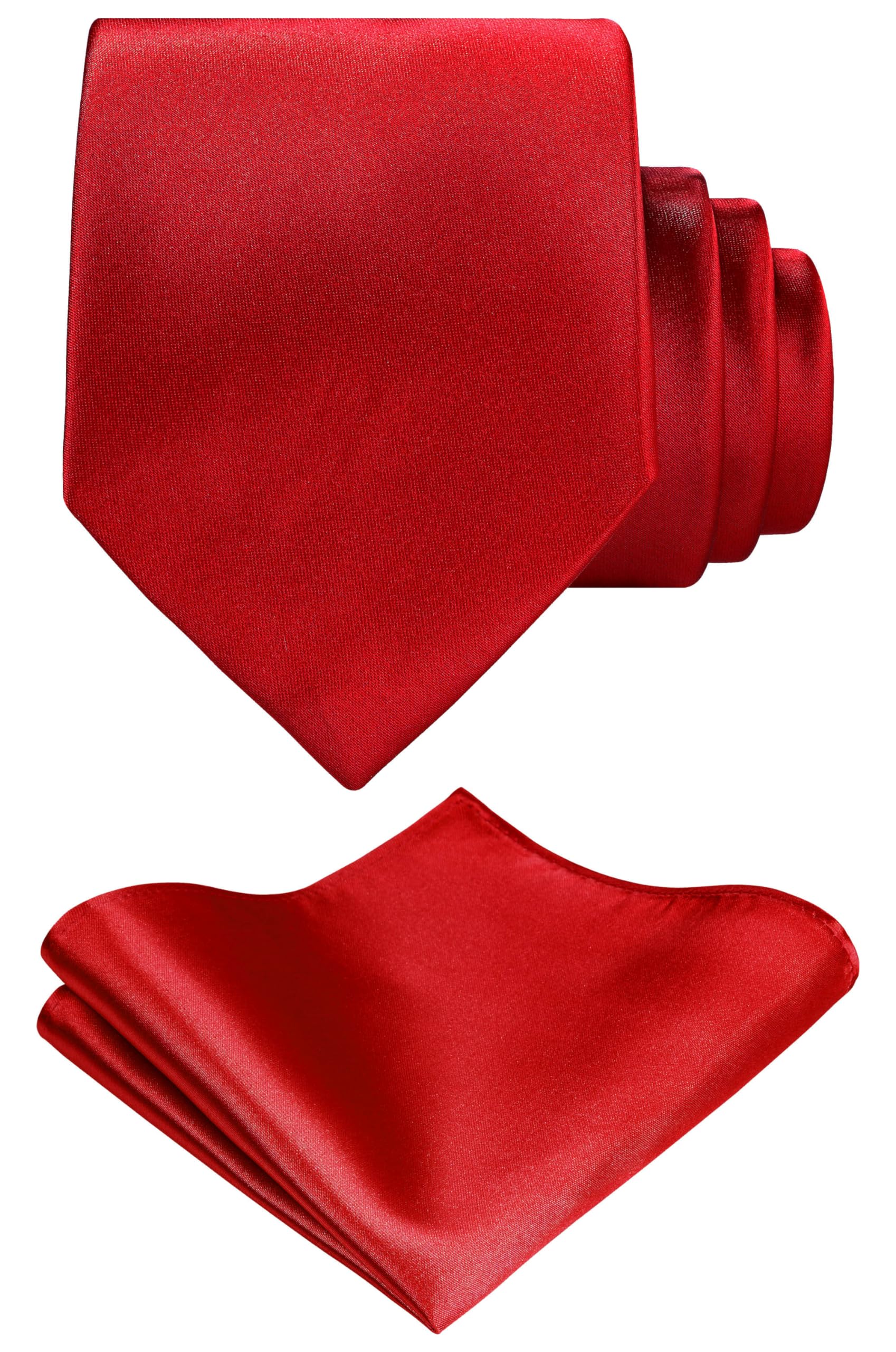 TIE G Solid Satin Color Formal Necktie and Pocket Square Sets in Gift Box (Red)