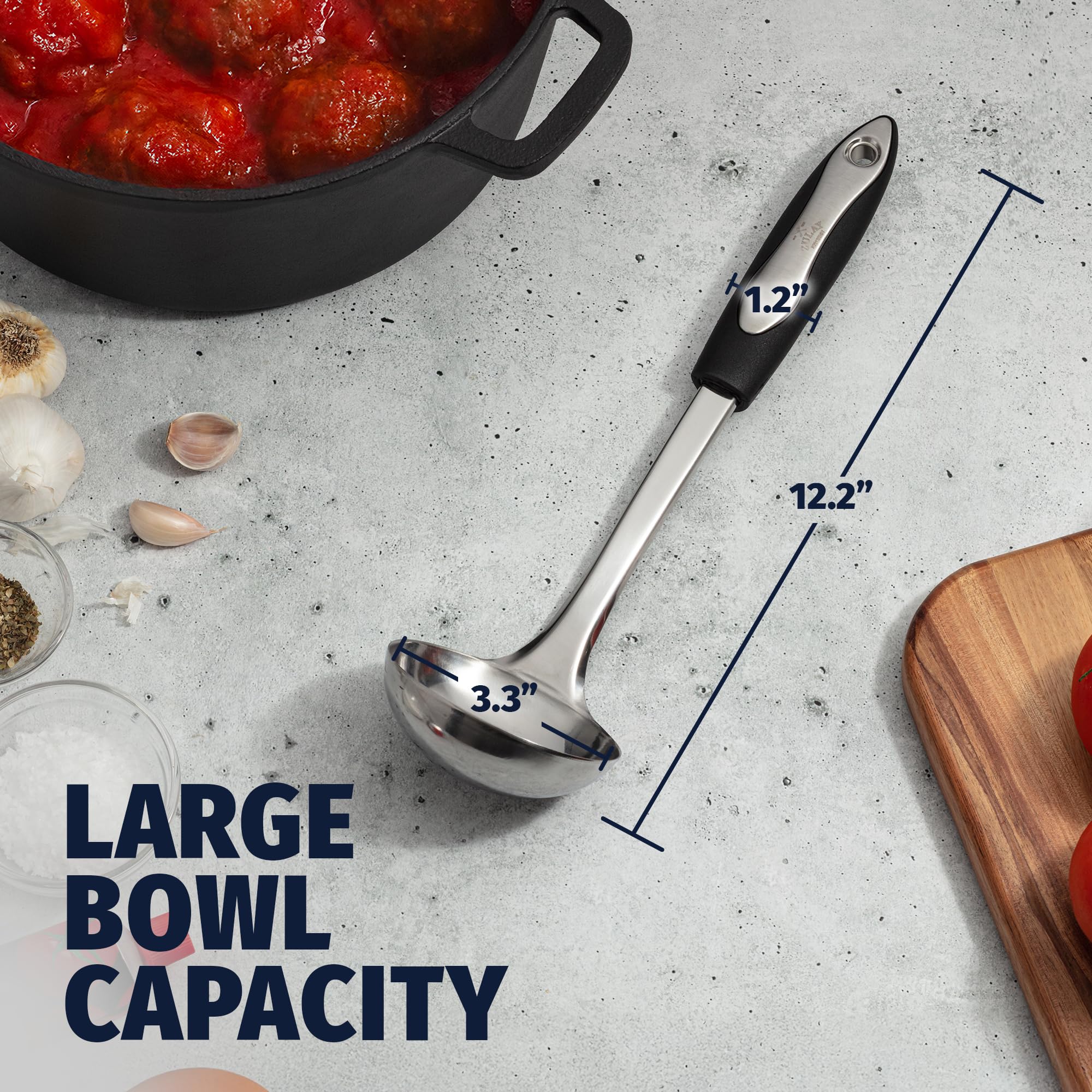 Zulay Kitchen Premium Soup Ladle – 12" Stainless Steel with Non-Slip Silicone Handle