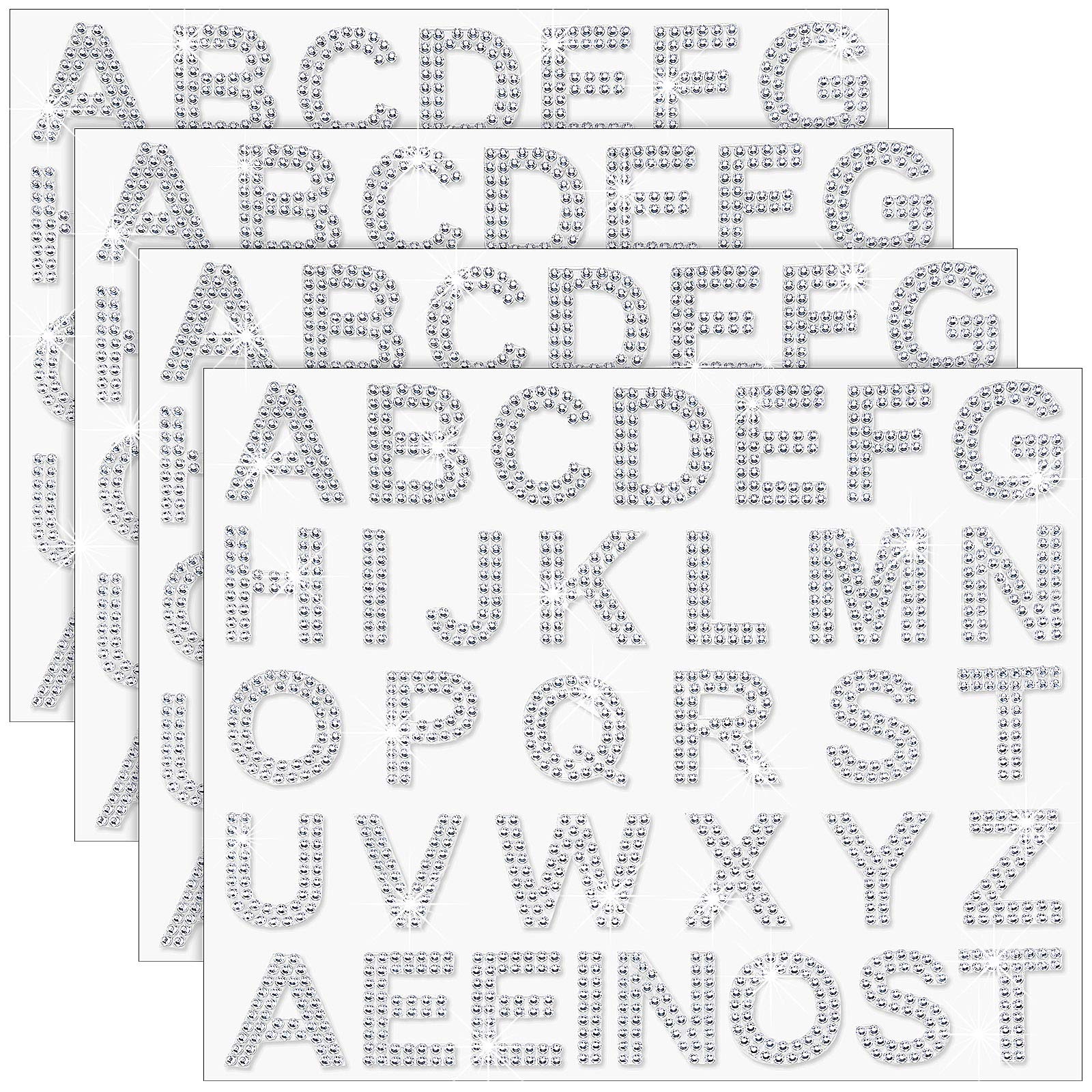 136 Pieces Rhinestone Letter Iron-on Sticker Large Glitter Bling Alphabet Letter Sticker and Crystal Gemstone Border Sticker 34 Letters Self-Adhesive Letter Sticker for Art Craft (Silver)