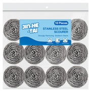 10 Pack Stainless Steel Scrubber, Steel Wool Srubber for Scouring Stubborn Messes from Pots and Pans, Stoves,Broiler Racks,Grills and More