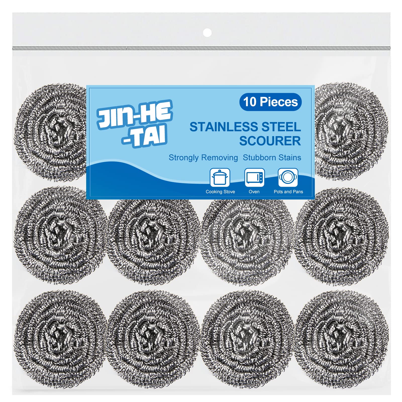 10 Pack Stainless Steel Scrubber, Steel Wool Srubber for Scouring Stubborn Messes from Pots and Pans, Stoves,Broiler Racks,Grills and More