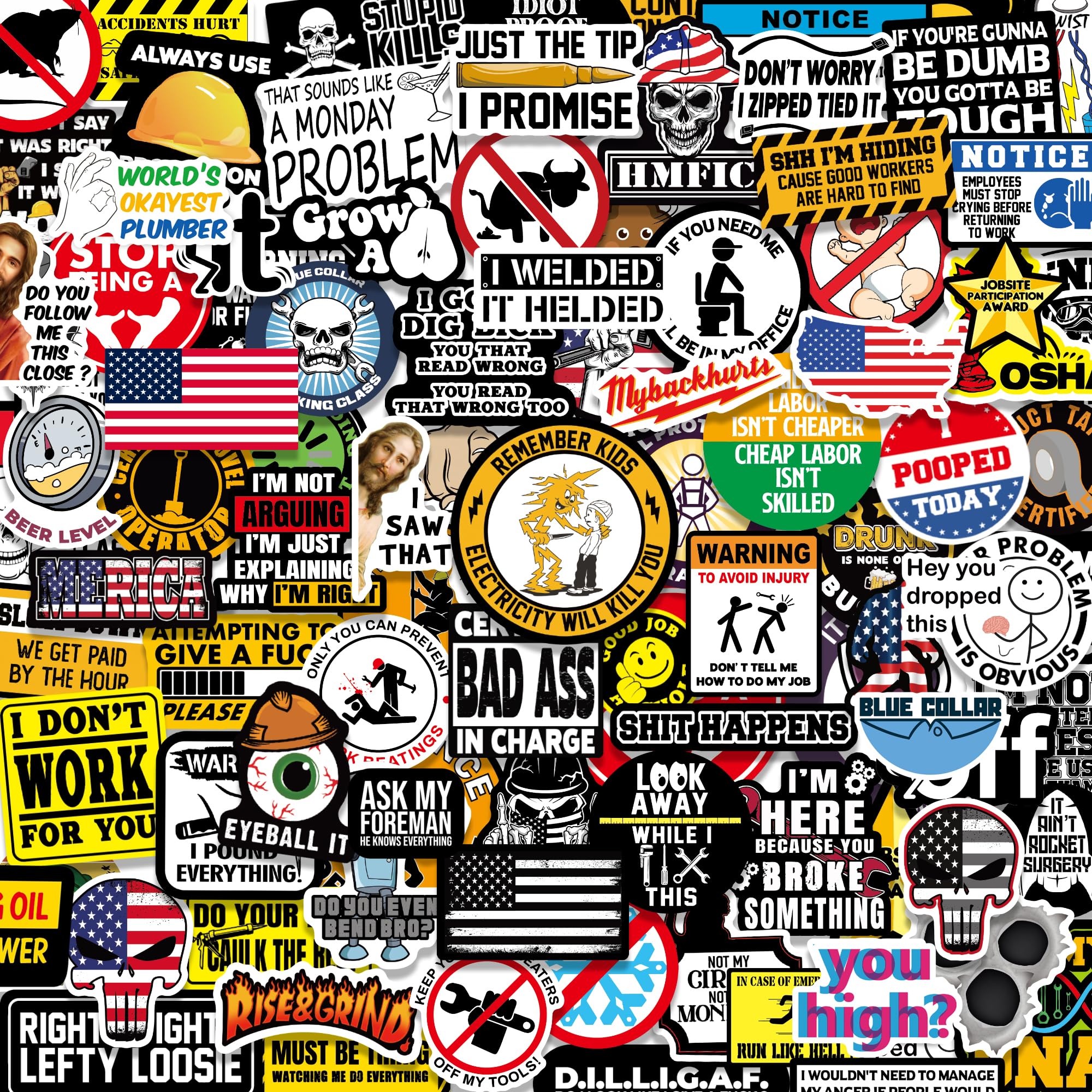 150 PCS Funny Hard Hat Stickers for Adults, Tool Box, Helmet, Blue Collar Stickers, Prank Meme Vinyl Waterproof Decal for Mechanics, Electricians, Union, Military, Construction