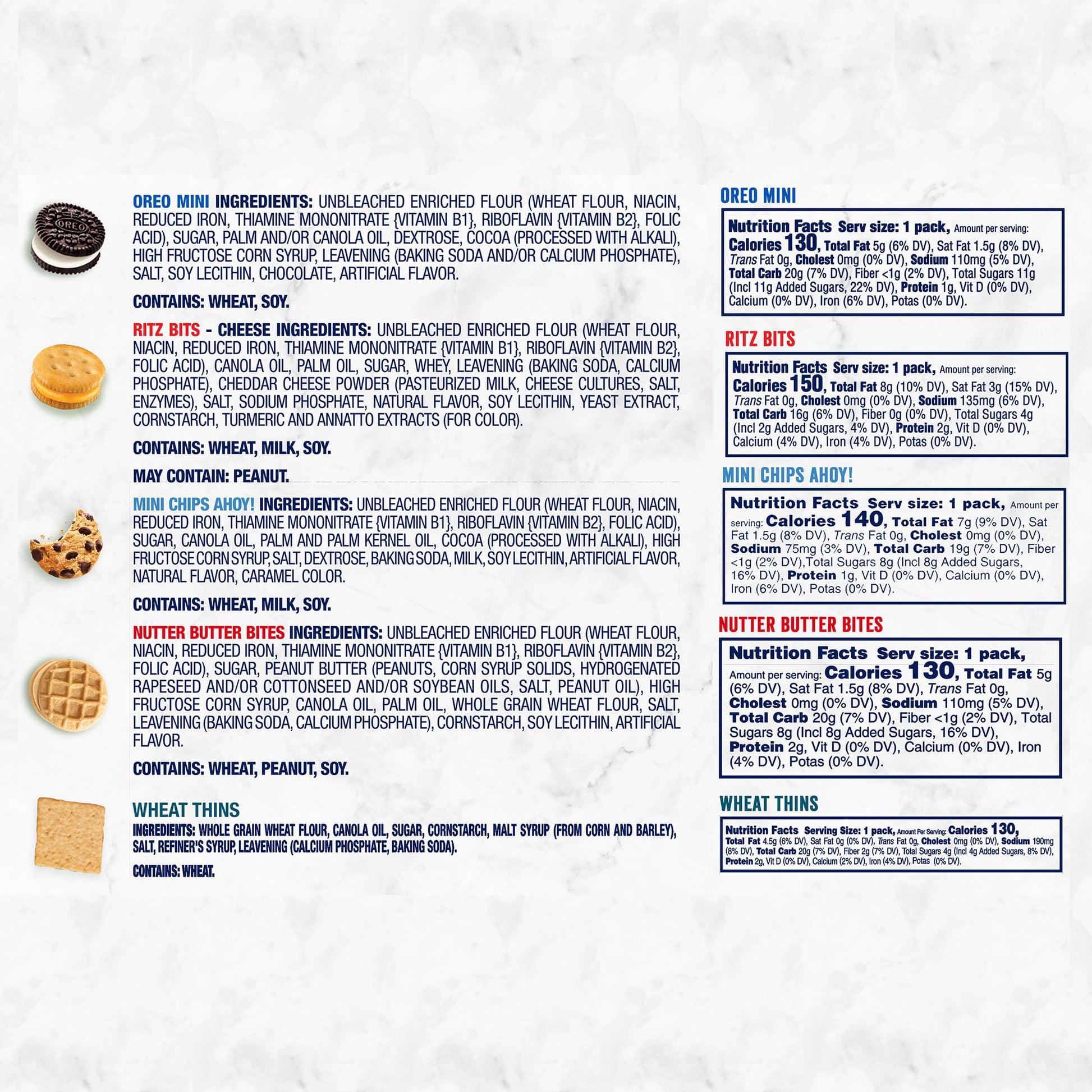 OREO Mini Cookies, Mini CHIPS AHOY! Cookies, RITZ Bits Cheese Crackers, Nutter Butter Bites & Wheat Thins Crackers, Nabisco Cookie & Cracker Variety Pack, 50 Snack Packs
