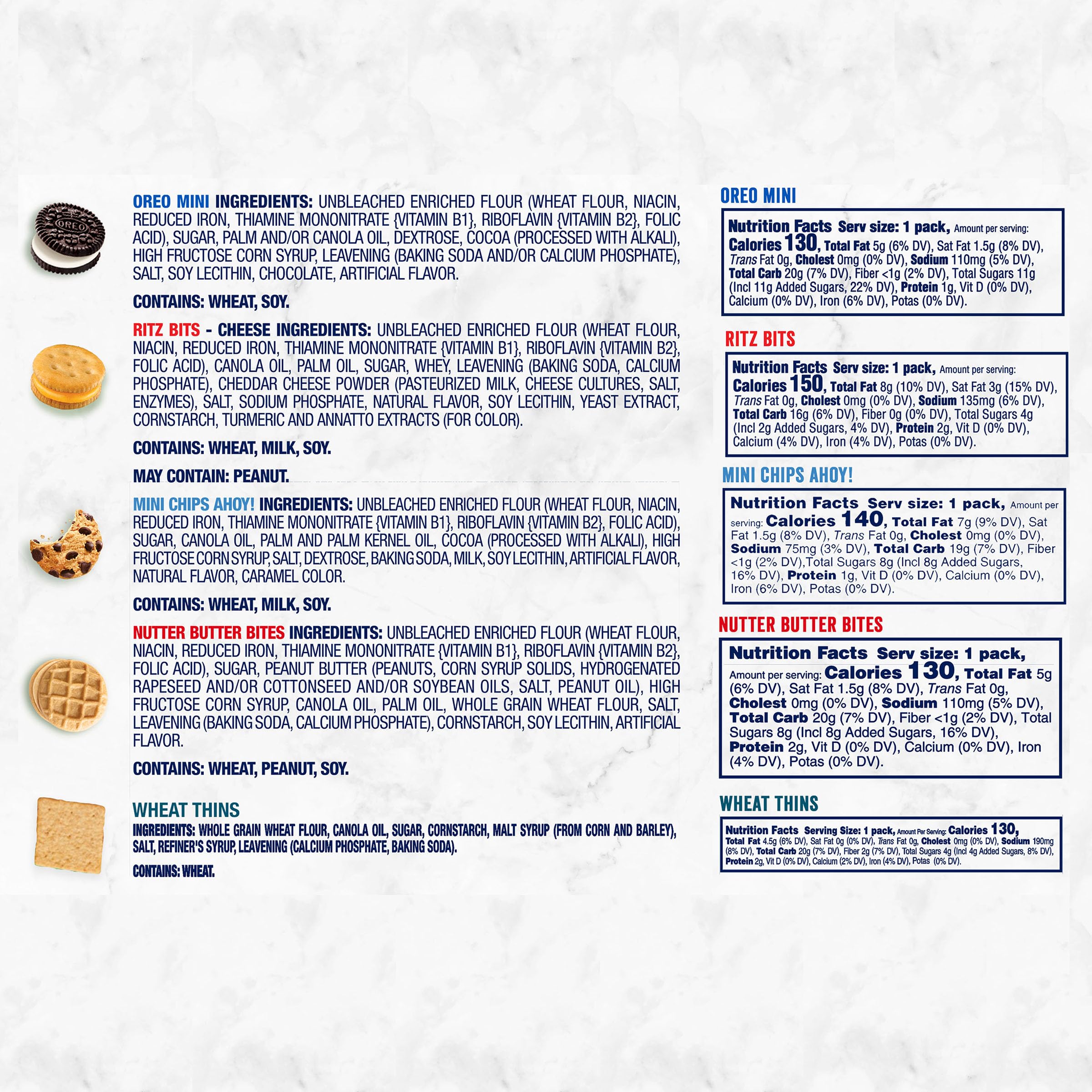 OREO Mini Cookies, Mini CHIPS AHOY! Cookies, RITZ Bits Cheese Crackers, Nutter Butter Bites & Wheat Thins Crackers, Nabisco Cookie & Cracker Variety Pack, 50 Snack Packs