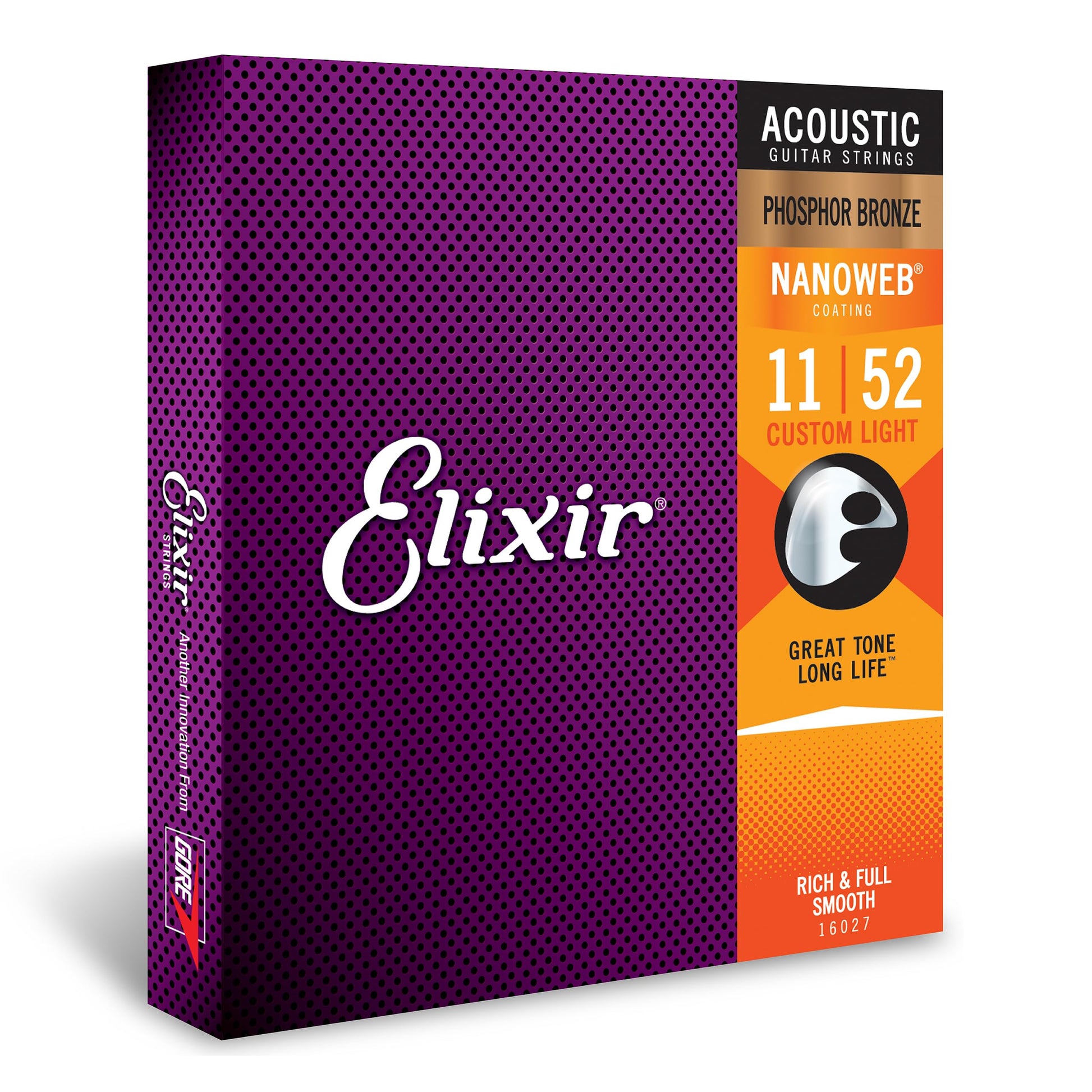 Elixir Strings, Acoustic Guitar Strings, Phosphor Bronze with NANOWEB Coating, Longest-Lasting Rich and Full Tone with Comfortable Feel, 6 String Set, Light 12-53