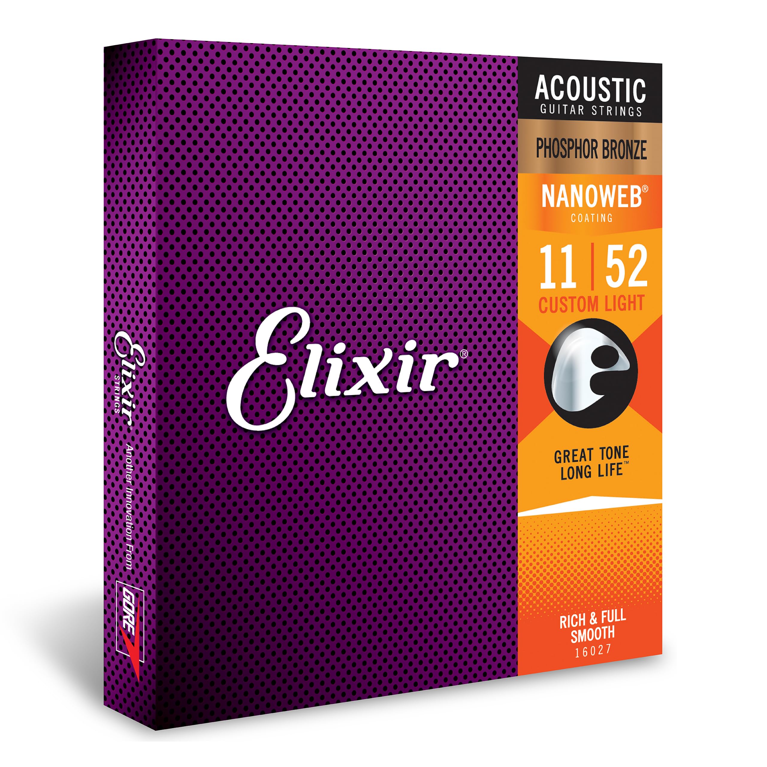 Elixir Strings, Acoustic Guitar Strings, Phosphor Bronze with NANOWEB Coating, Longest-Lasting Rich and Full Tone with Comfortable Feel, 6 String Set, Light 12-53