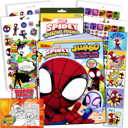 Spidey and His Amazing Friends Activity Set Bundle - Spiderman Coloring Book, Spiderman Stickers, 2-Sided Superhero Door Hanger and More, Red