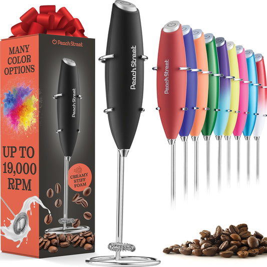 Powerful Handheld Milk Frother, Mini Milk Foamer, Battery Operated Stainless Steel Drink Mixer with Frother Stand for Coffee, Lattes, Cappuccino, Frappe, Matcha, Hot Chocolate.