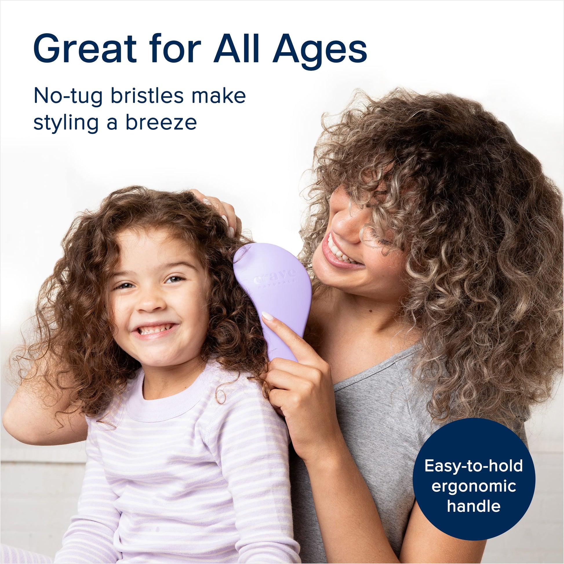 Crave Naturals Glide Thru Hair Brush - Detangler Brush for Curly, Straight, Wet or Dry Hair - Gentle Detangling Brushes for Adults, Kids, Toddlers - Hair Accessories for Women, 7.5x3" - Purple