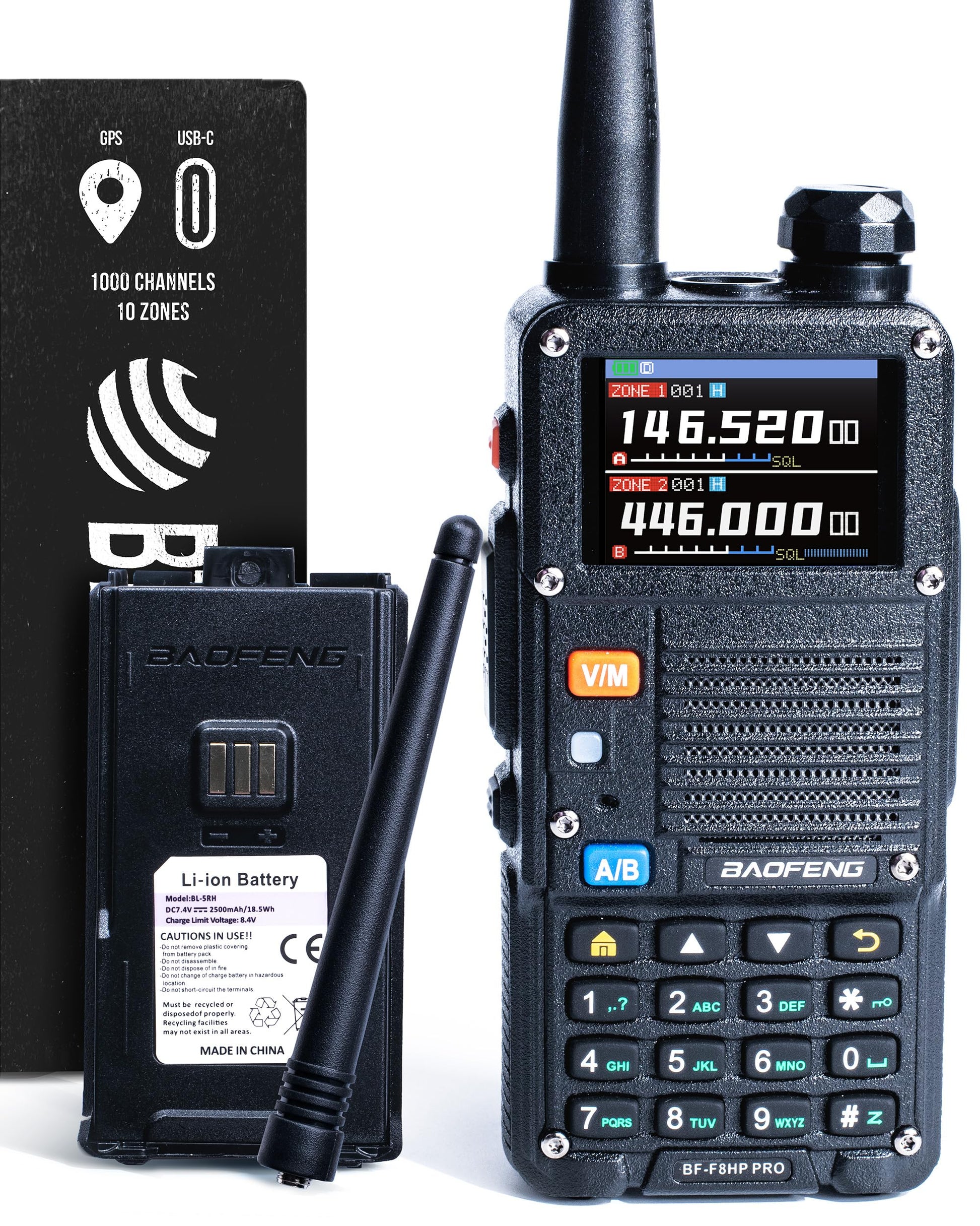 BAOFENG BF-F8HP PRO 10 W Tri-Band Two-Way Radio – UV-5R 7th Gen, 1000 Channels, GPS & NOAA Weather, Aviation/VHF/UHF/1.25 m Scanner, IP54 Rugged, USB-C Rechargeable Battery