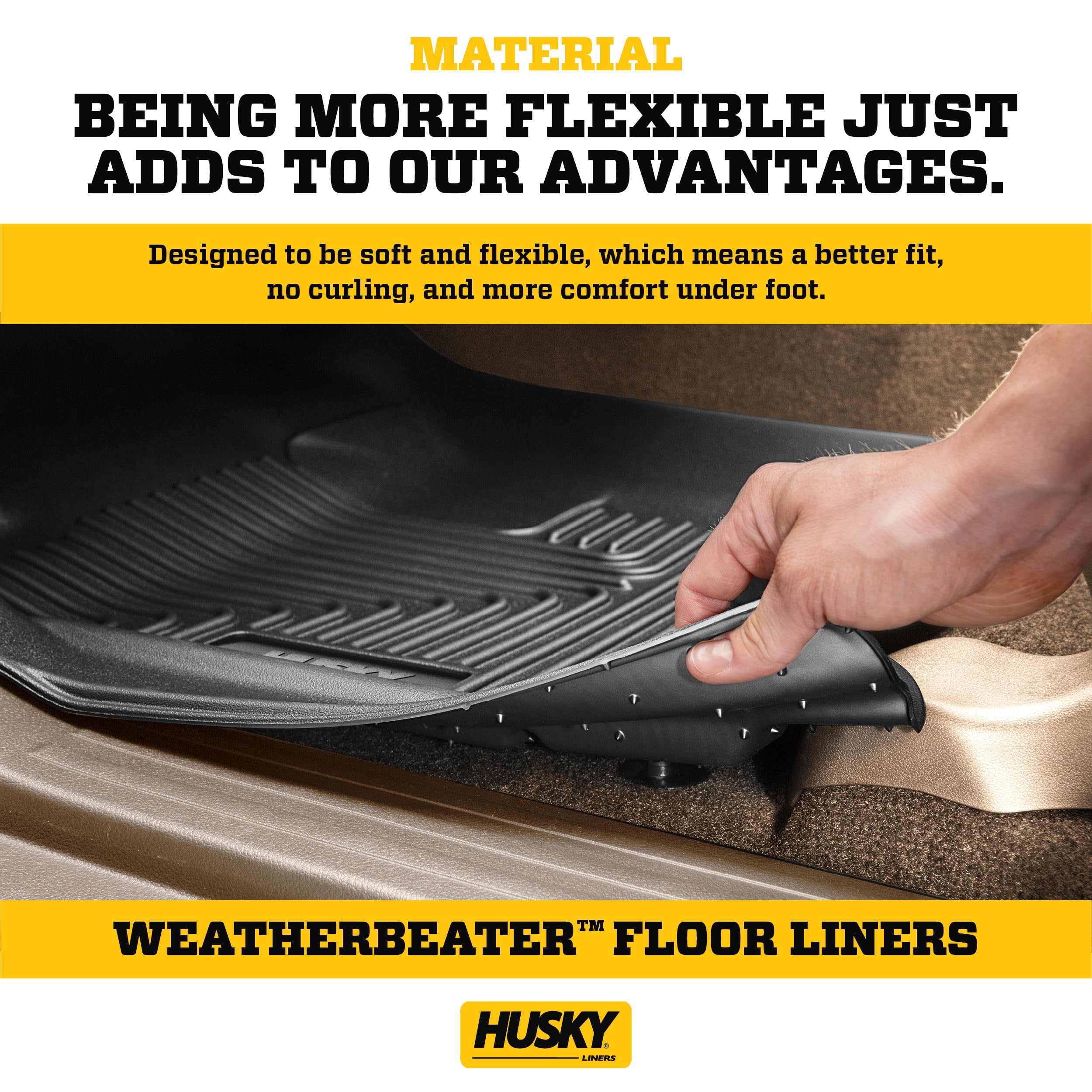 Husky Liners Weatherbeater Floor Mats | Fits 2015-2025 Ford F-150 (Includes 2022-2025 Lightning) SUPERCREW CAB ONLY w/Carpet & w/Out Fold Flat Storage | Front & 2nd Row, 3-pc Black - 94041