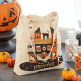 Hallmark 13" Large Halloween Tote Bag (Happy Haunting Haunted House) Reusable Canvas Bag for Trick or Treating, Grocery Shopping and More