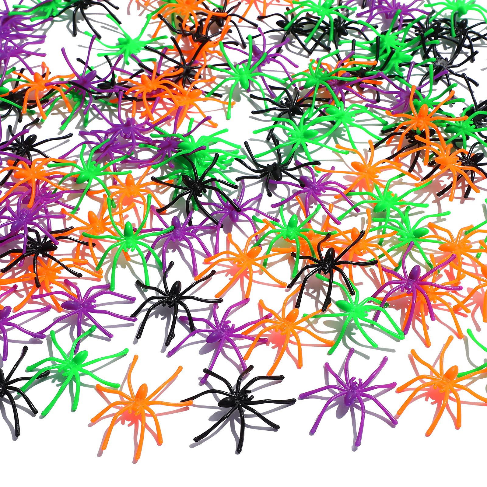 120 Pieces Halloween Plastic Spiders Small Fake Plastic Spiders Realistic Plastic Spider Toys Terror Funny Prank Props for Home and Party Decorations, 2 x 1.8 Inches, Black, Green, Orange, Purple