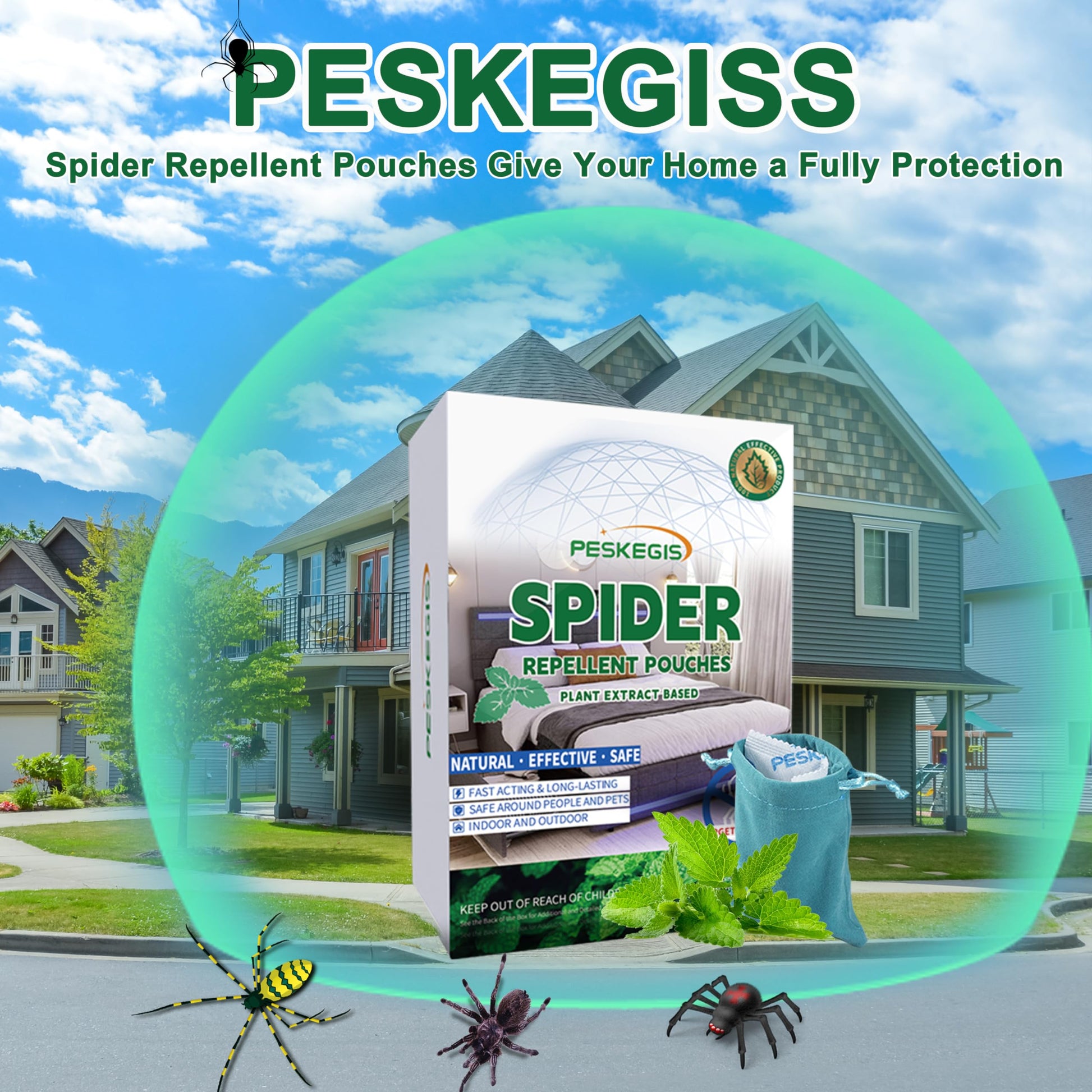 10 Pack Powerful Spider Repellent Indoor for House Garage Long-Term Spiders Repelling, Effective Spider Repellent Pouches Made with Natural Ingredients Safe for Kids and Pets, Easy to Use, No Mess