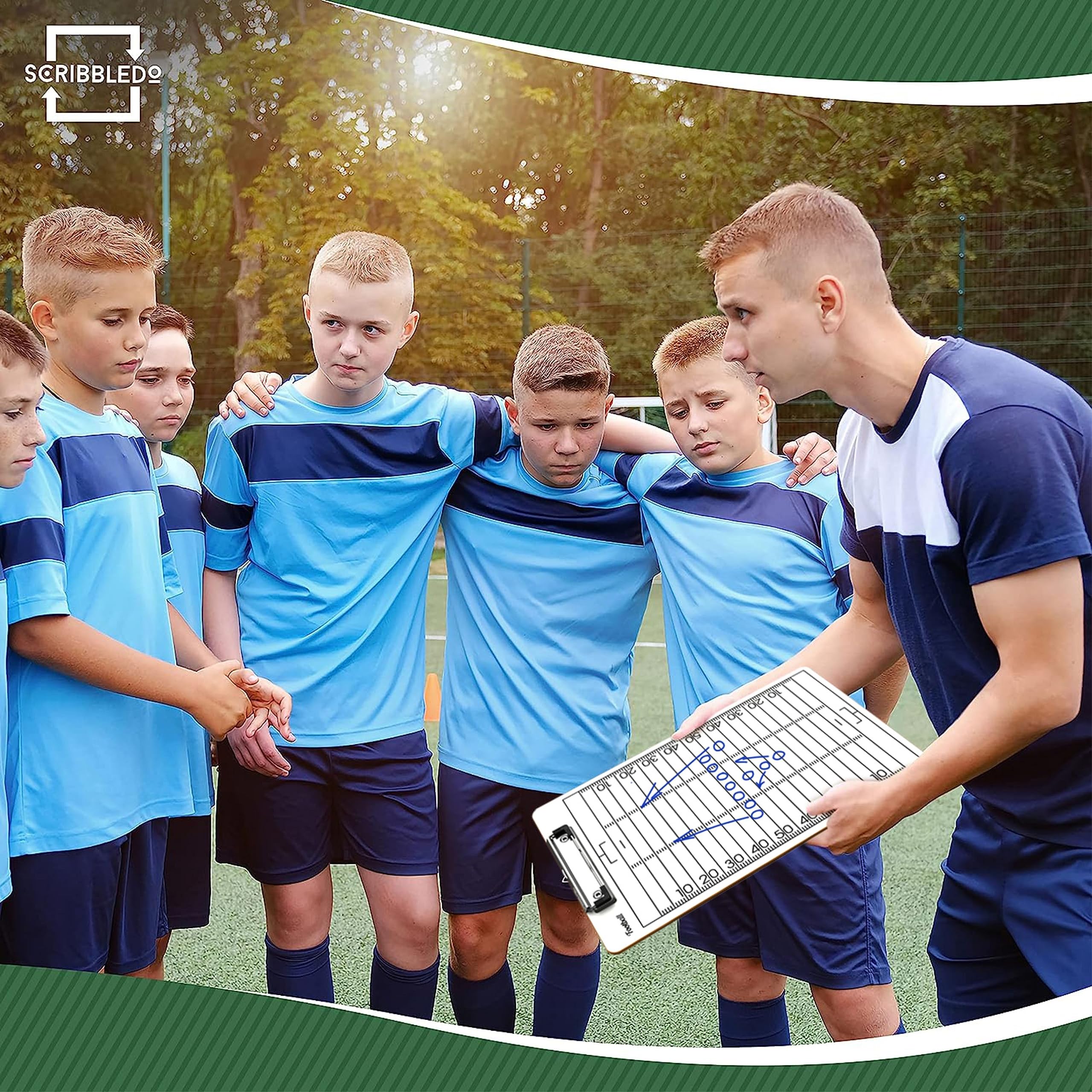 SCRIBBLEDO Double Sided Football Dry Erase Board for Coaches 15x9 Whiteboard Coaching Clipboard Equipment Accessories - Perfect Coach Gift