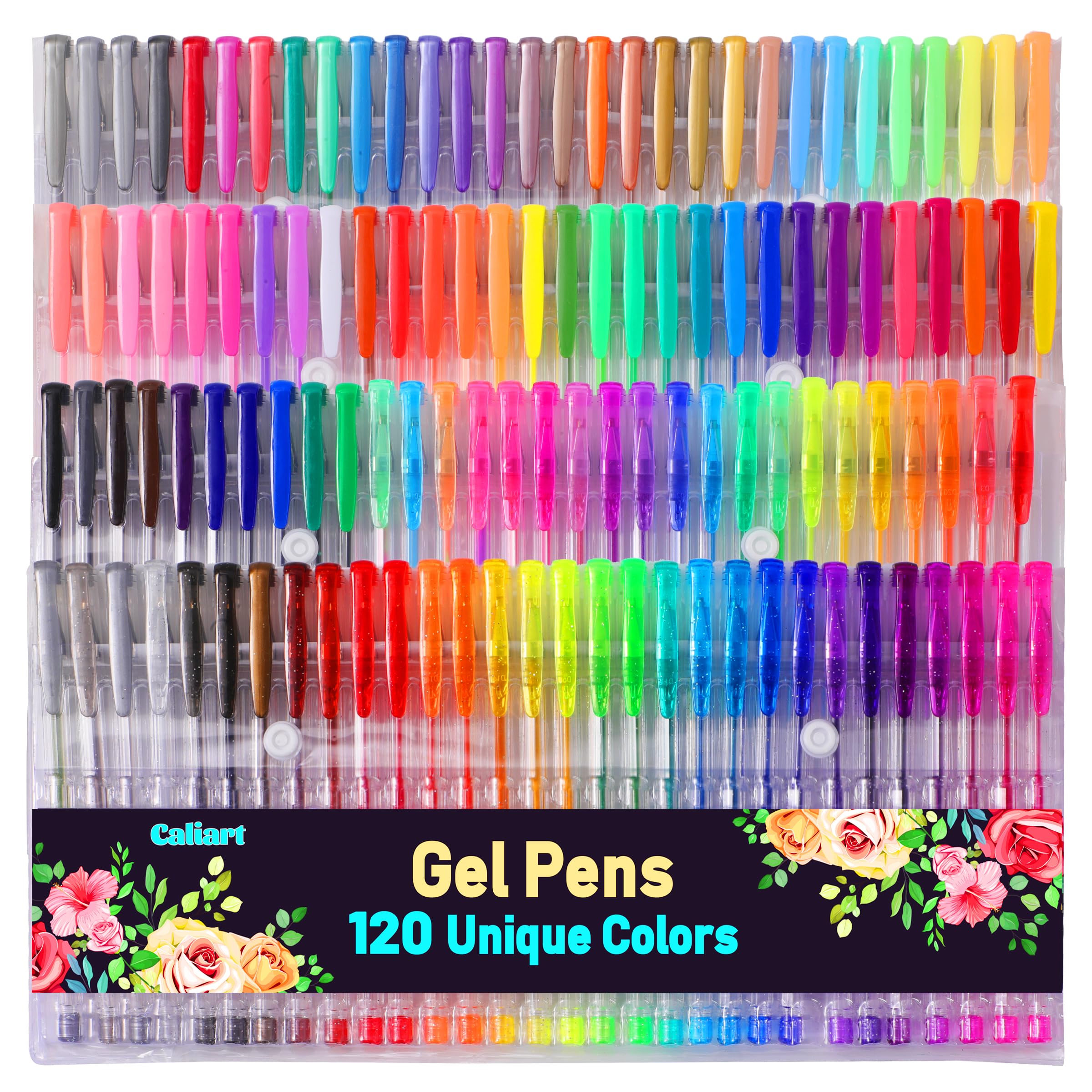 120 Color Gel Pens, 40% More Ink Fine Point Colored Pens, Neon Glitter Gel Pens for Adult Coloring Book, Drawing, Doodling, Scrapbook, Journaling, Sparkle Pen Gift for Kids