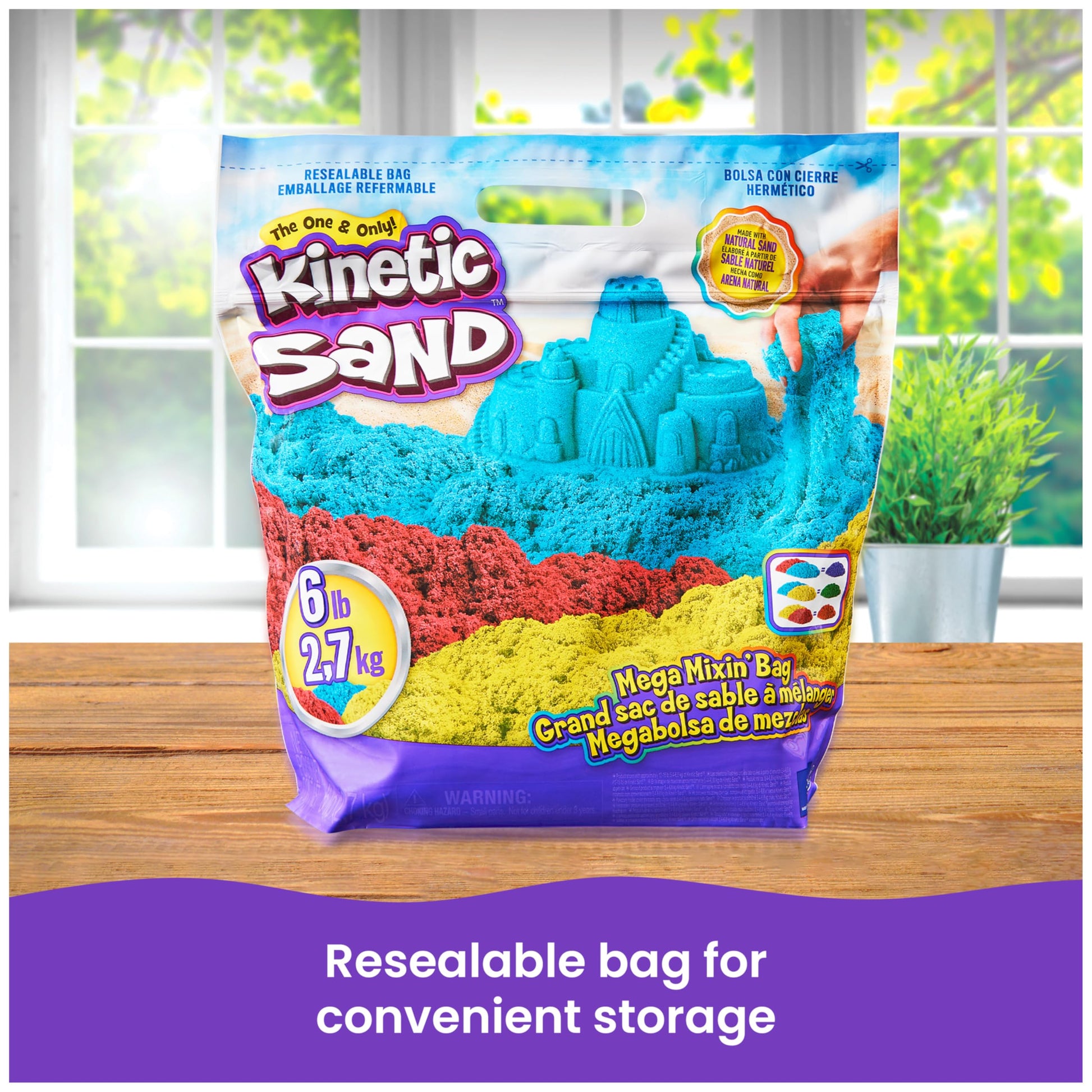 Kinetic Sand, 6lbs Mega Mixin’ Bag with Red, Yellow & Blue Play Sand (Packaging May Vary), Sensory Toys for Kids Ages 3 and up