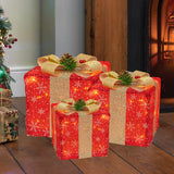 Funpeny Set of 3 Christmas Lighted Gift Boxes, 60 LED Christmas Box Decorations, Presents Boxes with Ribbon Bows Christmas Decorations for Xmas Tree, Yard, Home, Indoor Outdoor Holiday Decor