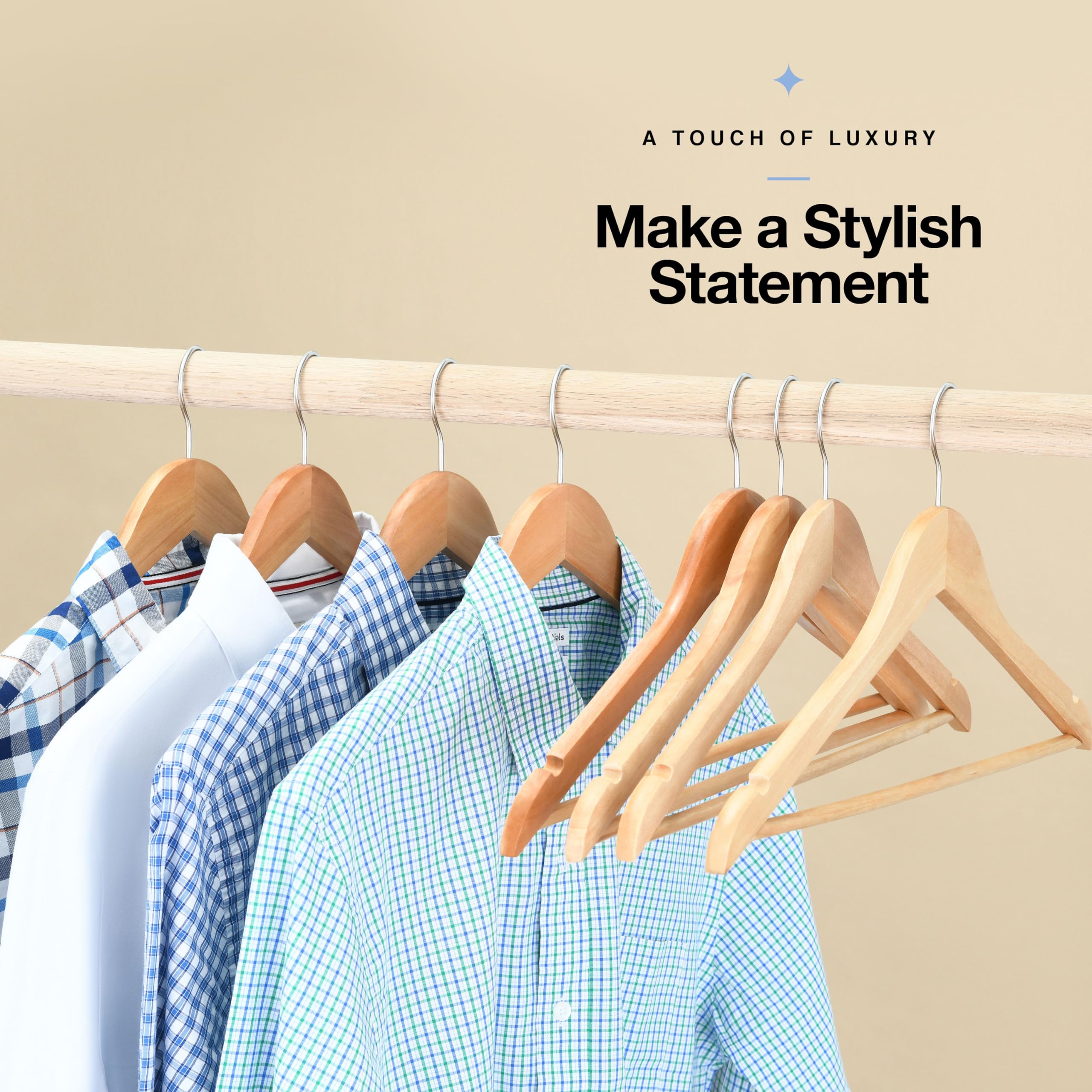 Premium Wooden Hangers 20 Pack - Durable Non Slip Coat Hangers Heavy Duty- Natural Solid Wood Hangers - Clothes Hangers with Chrome Swivel Hooks - Great for Jacket, Dress, Suit Hangers, Home-It