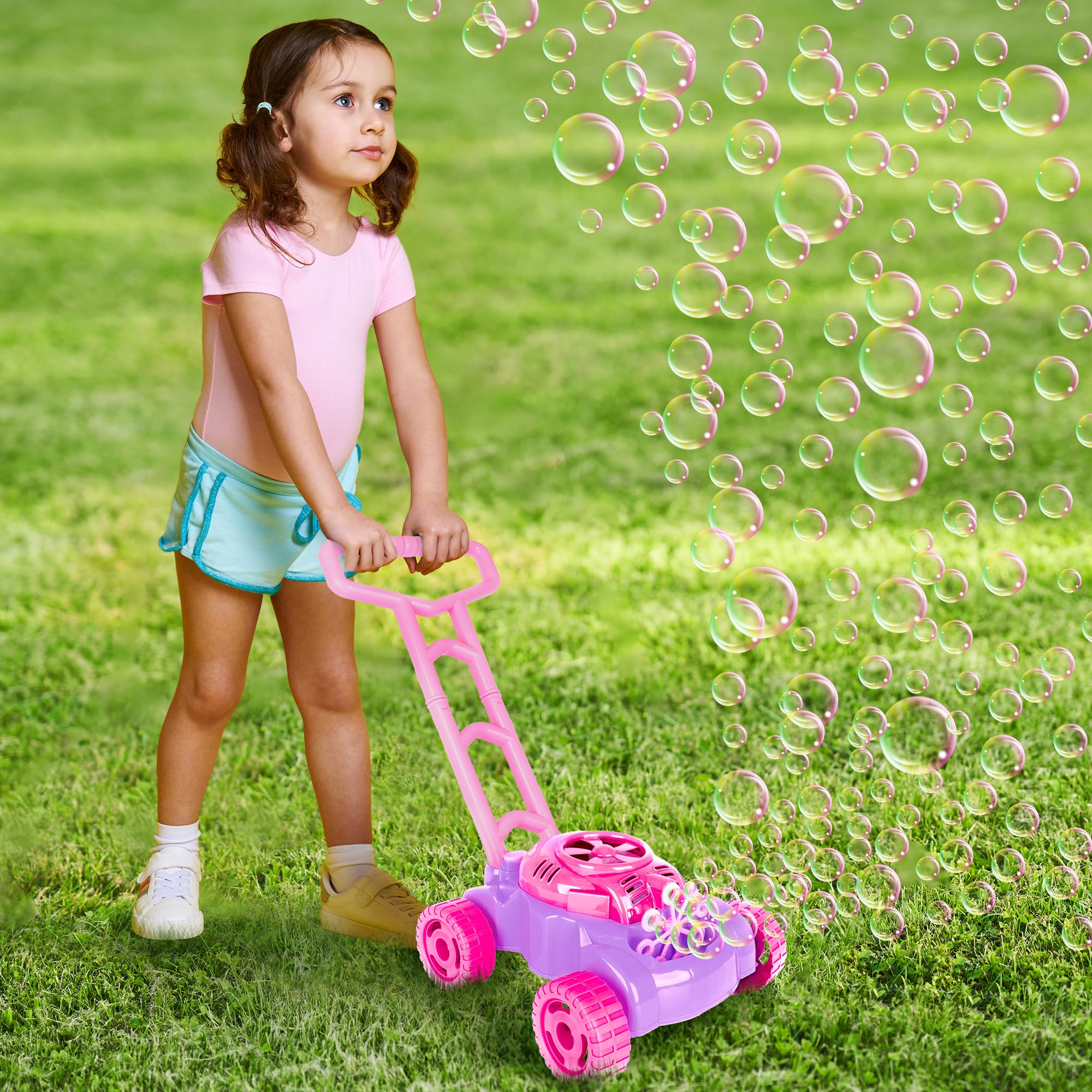 ArtCreativity Bubble Lawn Mower for Toddlers 1-3, Kids Bubble Machine for 1-Year-Old Girl Gifts, Summer Outdoor Push Gardening Toys for Kids Age 1 2 3+ Halloween Birthday Gifts for Preschool Girls