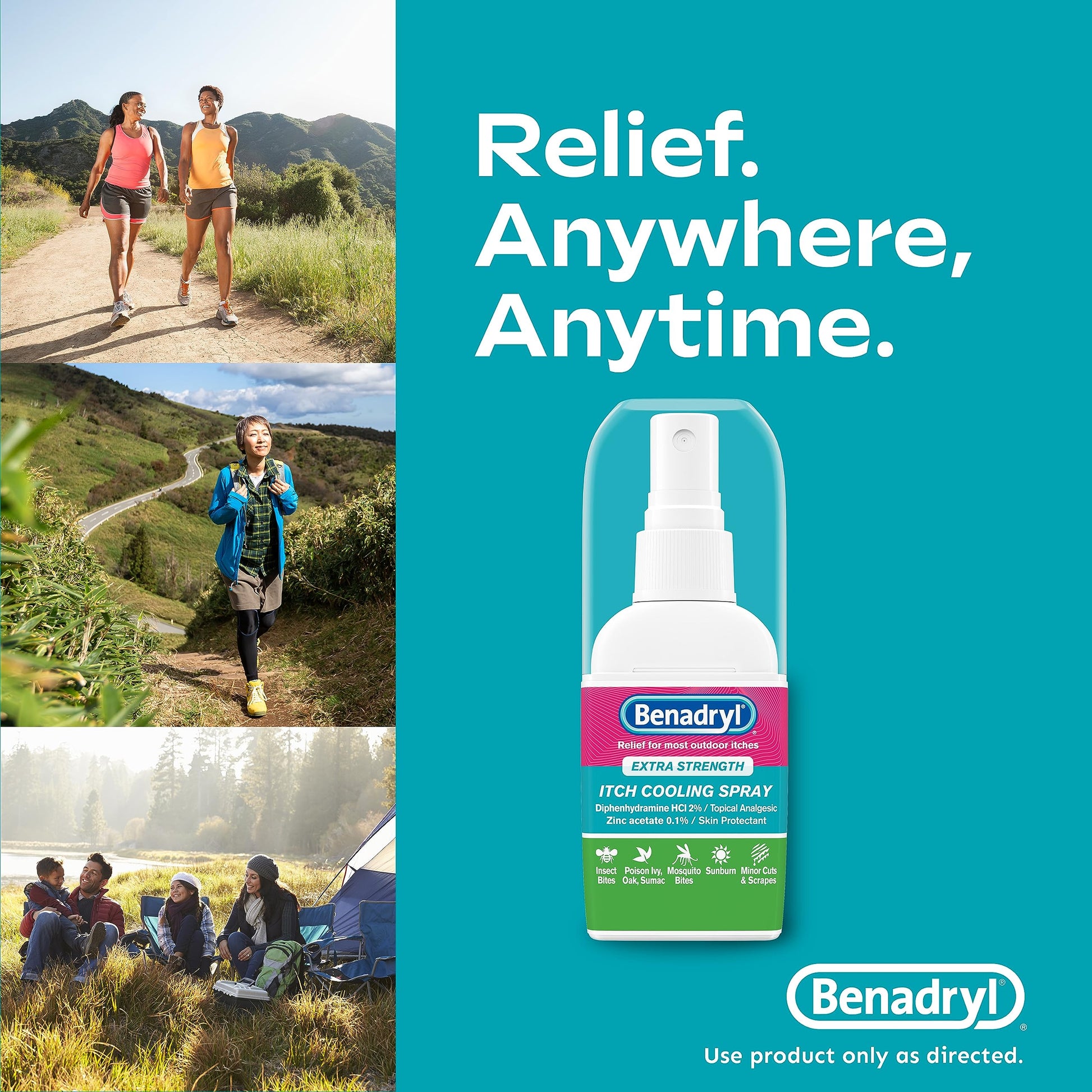 Benadryl Extra Strength Itch Cooling Spray, Topical Analgesic Spray with Diphenhydramine HCI & Zinc Acetate Skin Protectant for Fast Relief from Insect Bites, Travel Size, 2 fl. oz