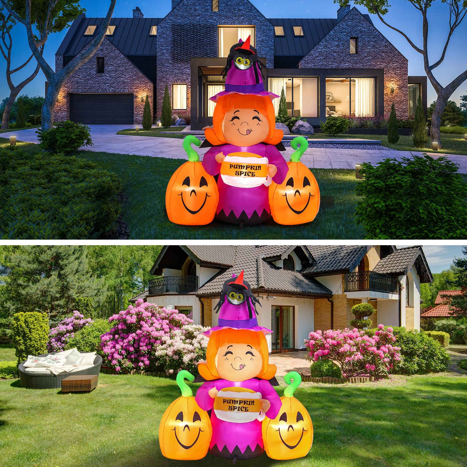 Infleasjoiy 5ft Witch Pumpkin Halloween Inflatable Outdoor Decoration, Courtyard Decoration with LED Lights, for Outdoor Lawn, Garden, Family Vacation Party