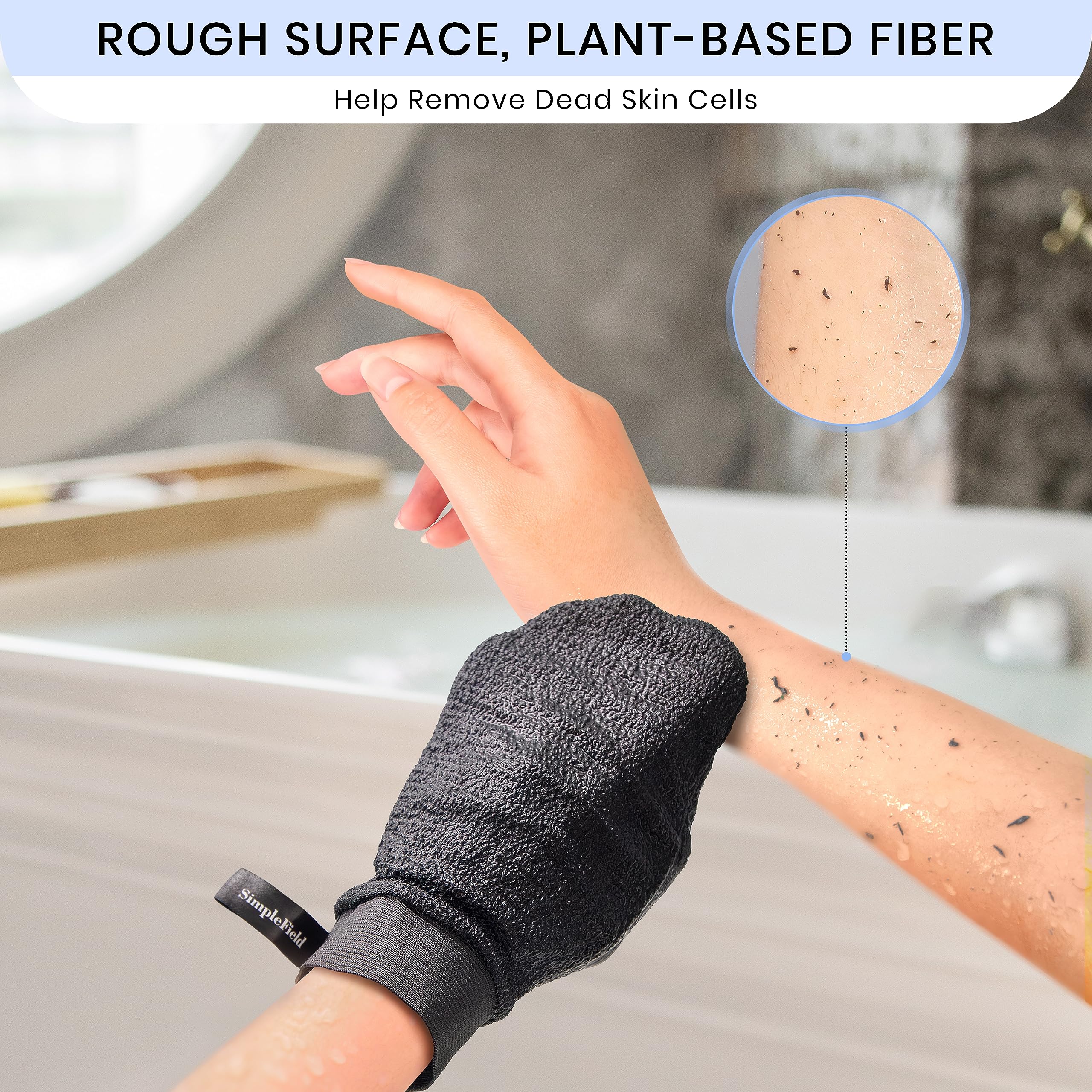 SimpleField Korean Exfoliating Mitt for Remove Dead Skin. 2 Pack 100% Viscose Kessa Deep Exfoliating Gloves for Body Scrub, Keratosis Pilaris and Self Tanning Removal. Easily Smooth Skin Surface.