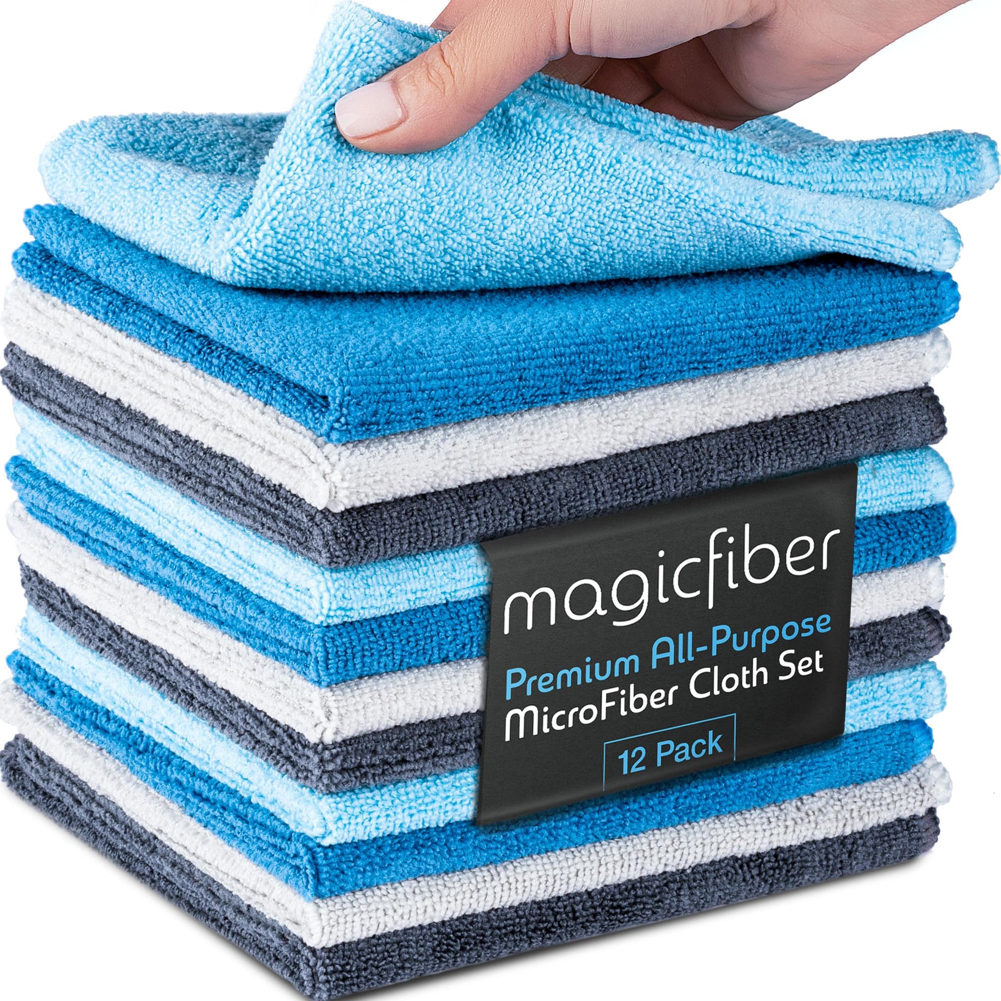 MagicFiber Microfiber Cleaning Cloth 12 Pack, Large 13" x13Ã¢ÂÂ Highly Absorbent Streak-Free Microfiber Towels Cleaning Rags for Home, Cars, Windows