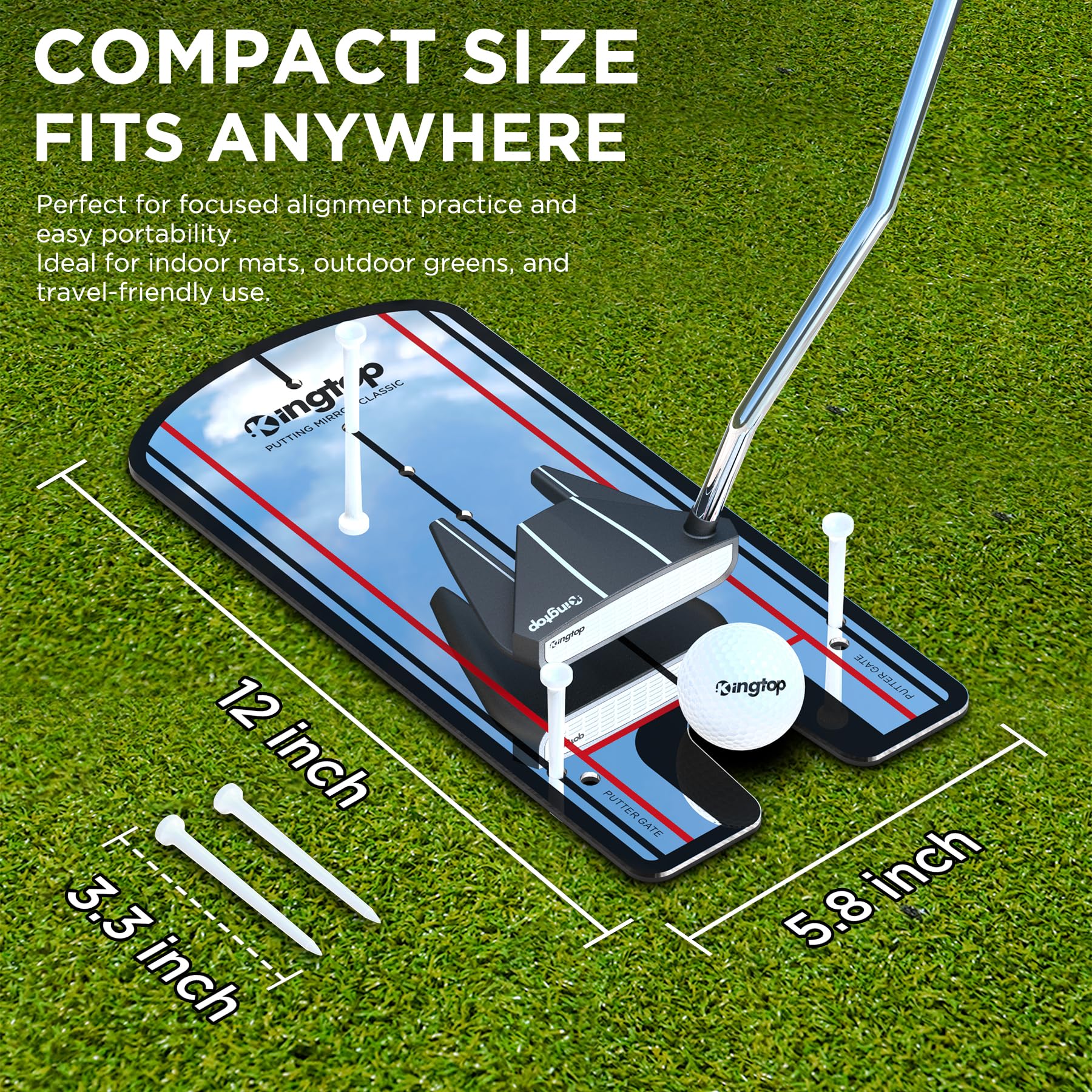 KINGTOP Classic Golf Putting Mirror - Portable Alignment Putting Training Aids for Consistency & Accuracy - Ideal for Indoor | Outdoor Practice, with Carry Bag and Golf Tees