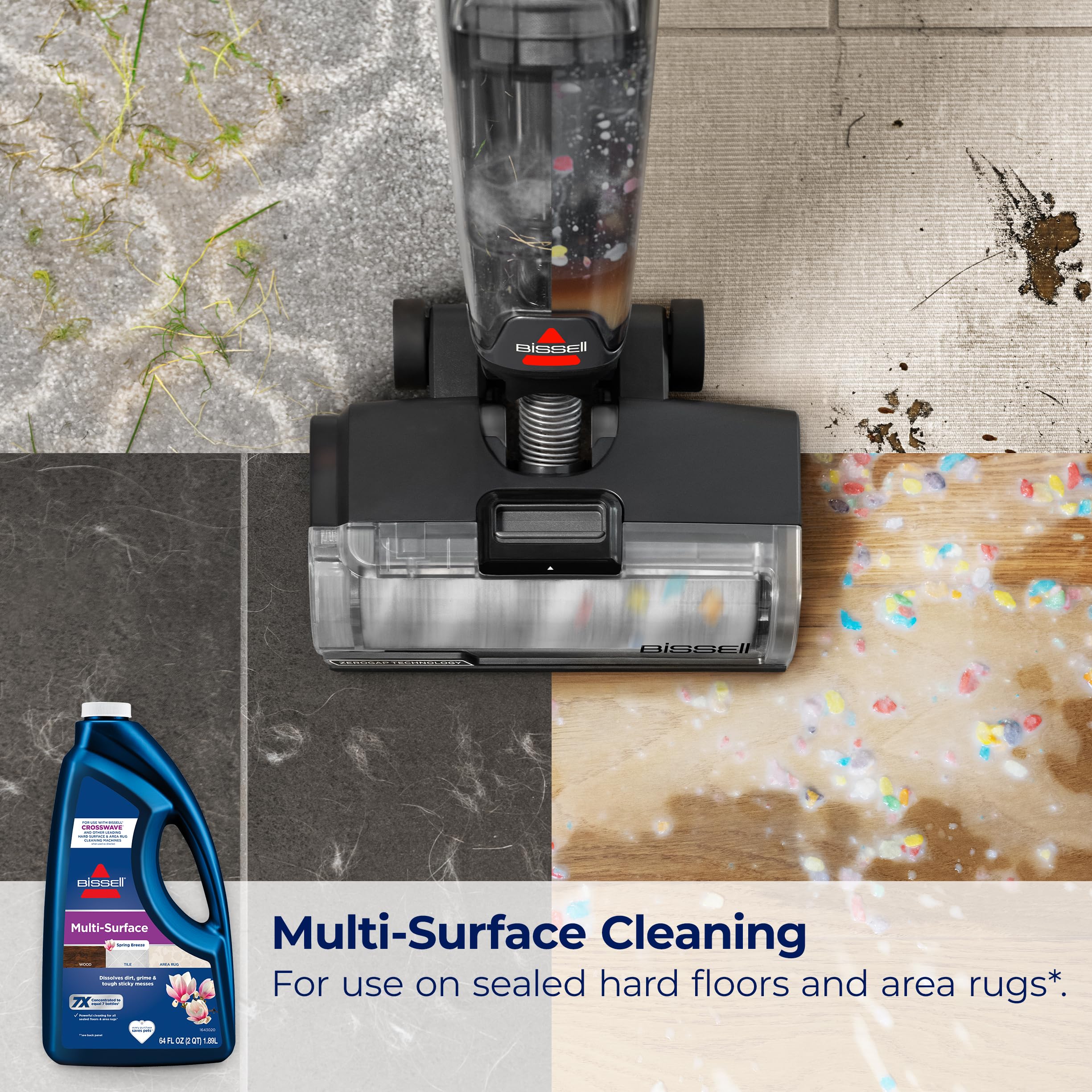 Bissell MultiSurface Floor Cleaning Formula-Crosswave and Spinwave, 17891, 64oz, Removes Everyday Dirt and Grime, Safe on Sealed Hard Floors, Tile, Laminate, Area Rugs, Spring Breeze