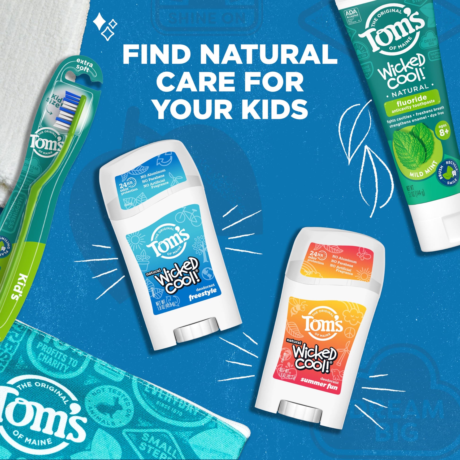 Tom’s of Maine Freestyle Wicked Cool! Natural Deodorant for Tweens, Aluminum Free Deodorant Stick, 1.6 oz (3 Pack)