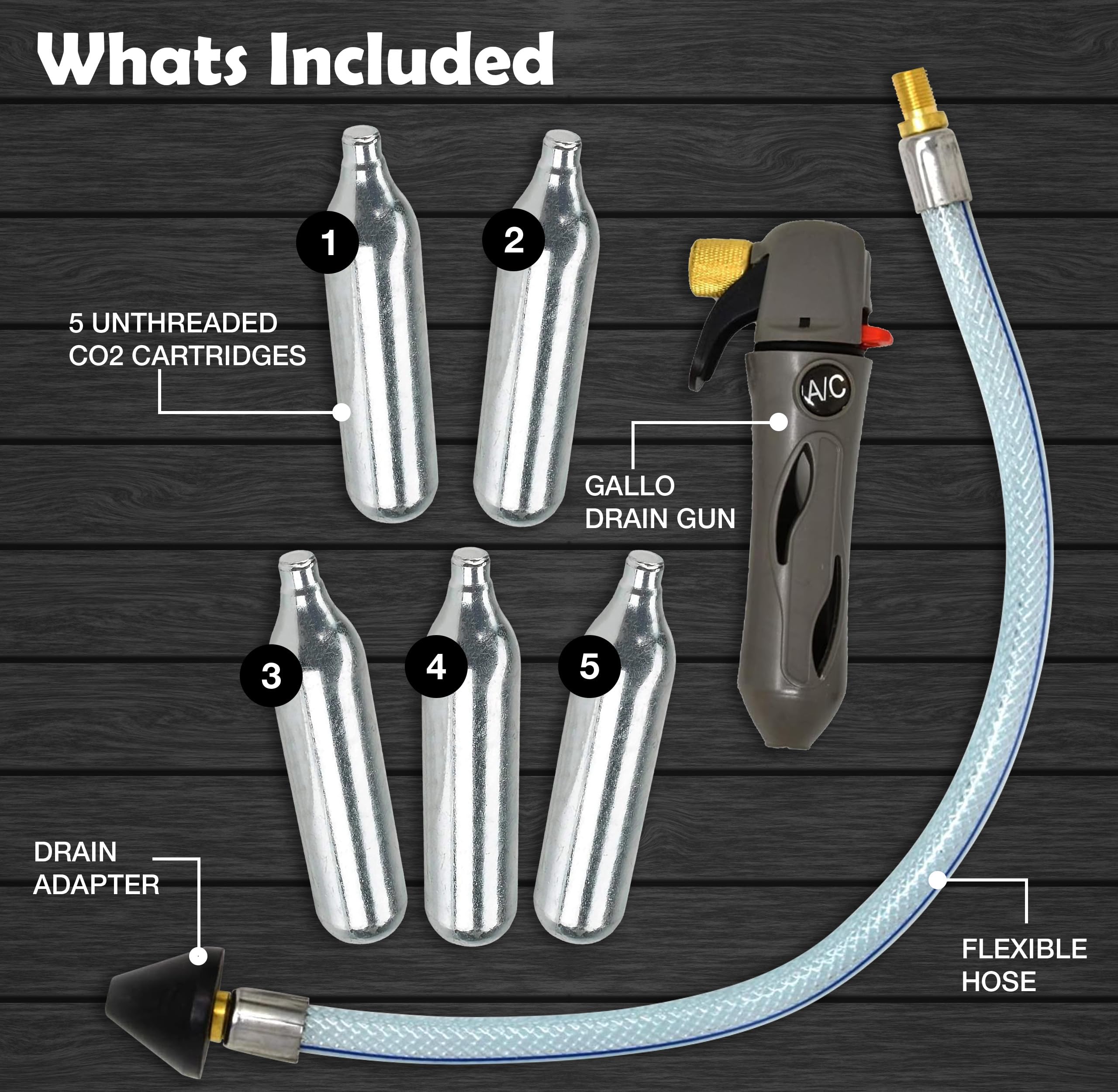 RedRock Gallo Drain Gun- with 5 Unthreaded CO2 Cartridges for A/C Condensate Line - Air Conditioner Cleaner Blaster Opener Kit with Five Cartridge Clears HVAC Clogs