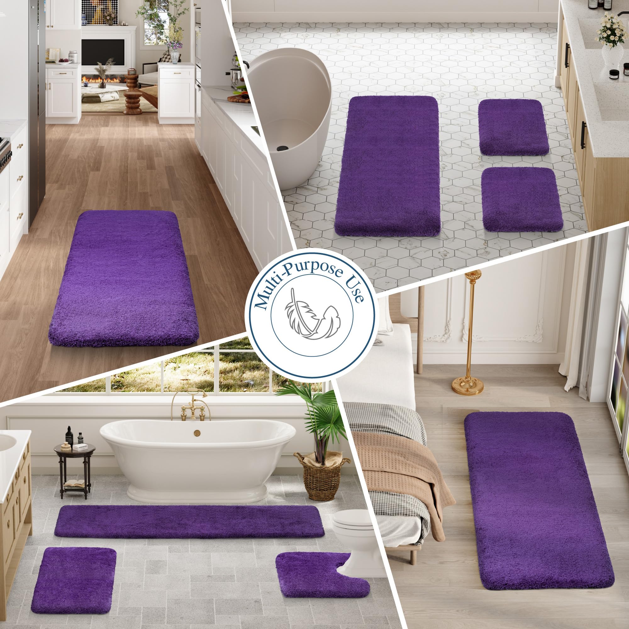 Walensee Non Slip Bath Mat for Bathroom (16 x 24, Dark Purple) Water Absorbent Soft Microfiber Shaggy, Machine Washable Thick Plush Bath Rugs for Shower